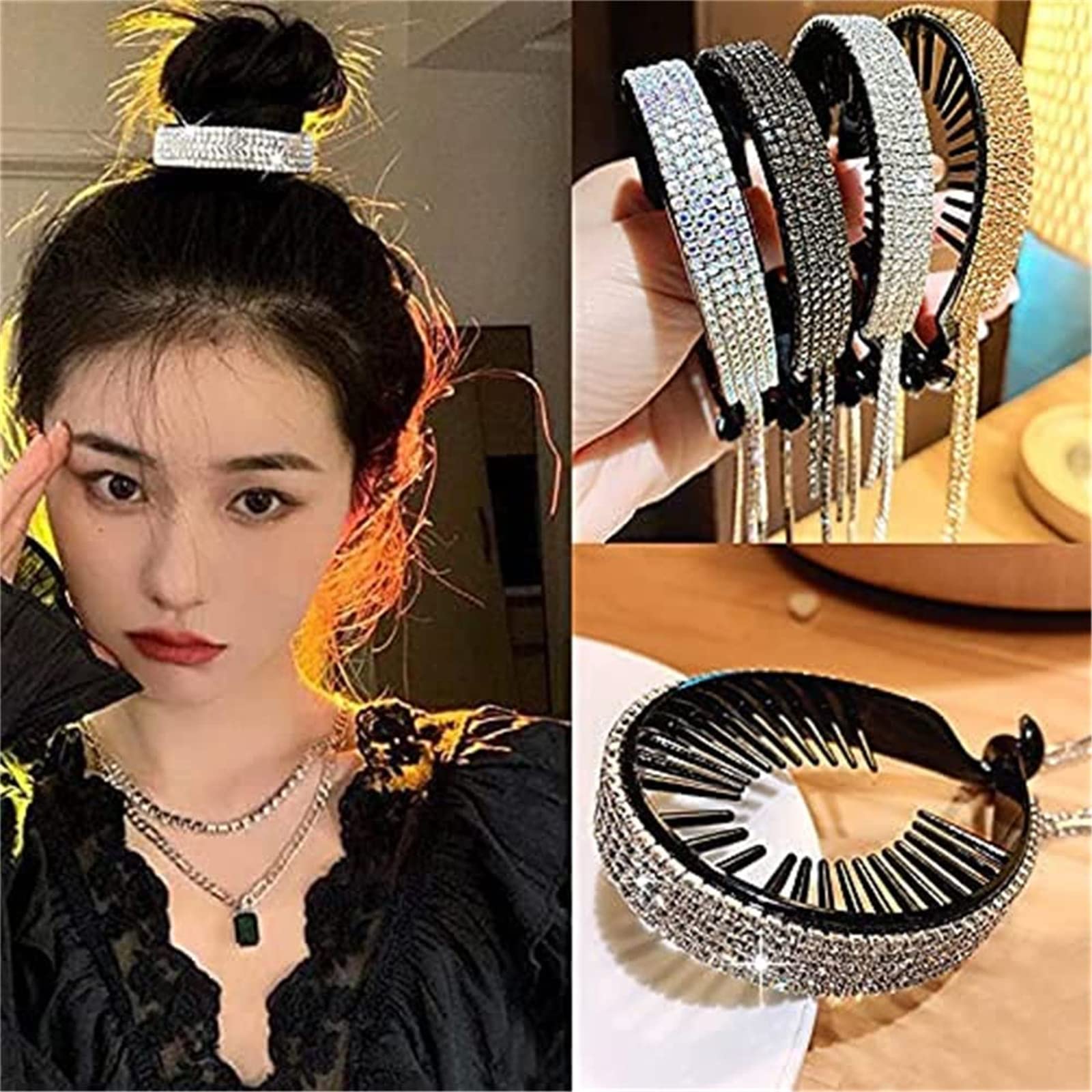 Elegant Rhinestone Tassel Ponytail Hair Clip with Diamond Accents - Golden Ladies Fashion Hair Accessory for Parties, Weddings & Special Occasions