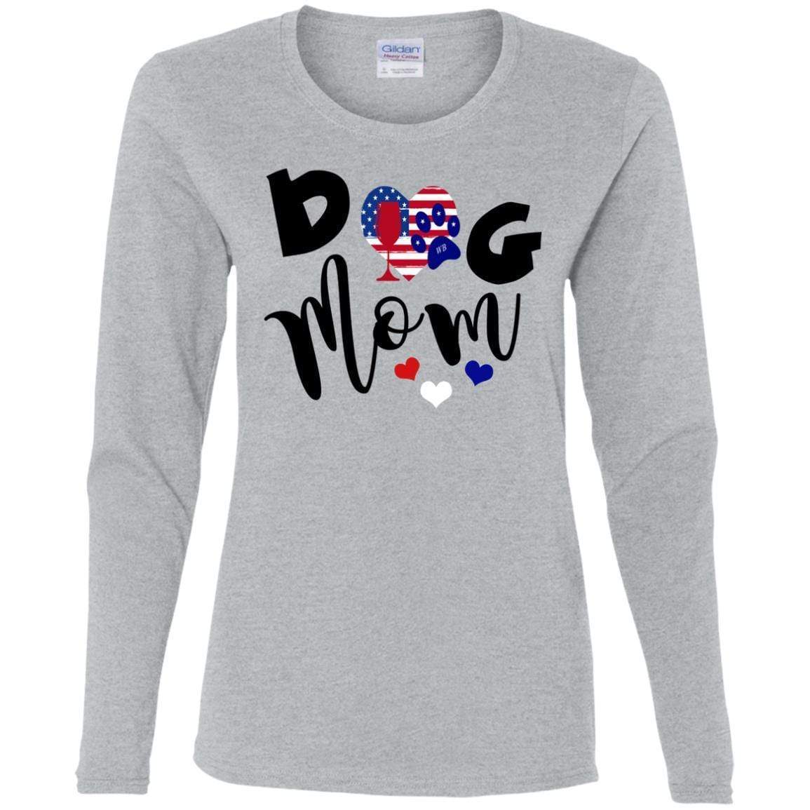 American Dog Mom Cotton Long Sleeve T-Shirt for Women - Comfortable Casual Wear for Dog Lovers | Perfect for Pet Owners, Dog Parks & Everyday Outfits