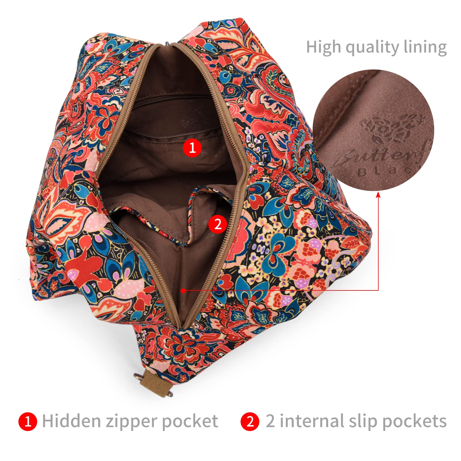 Bohemian Style Black Butterfly Women's Backpack - Fashionable Small Casual Daypack & Purse for Travel, Work & College (Red)