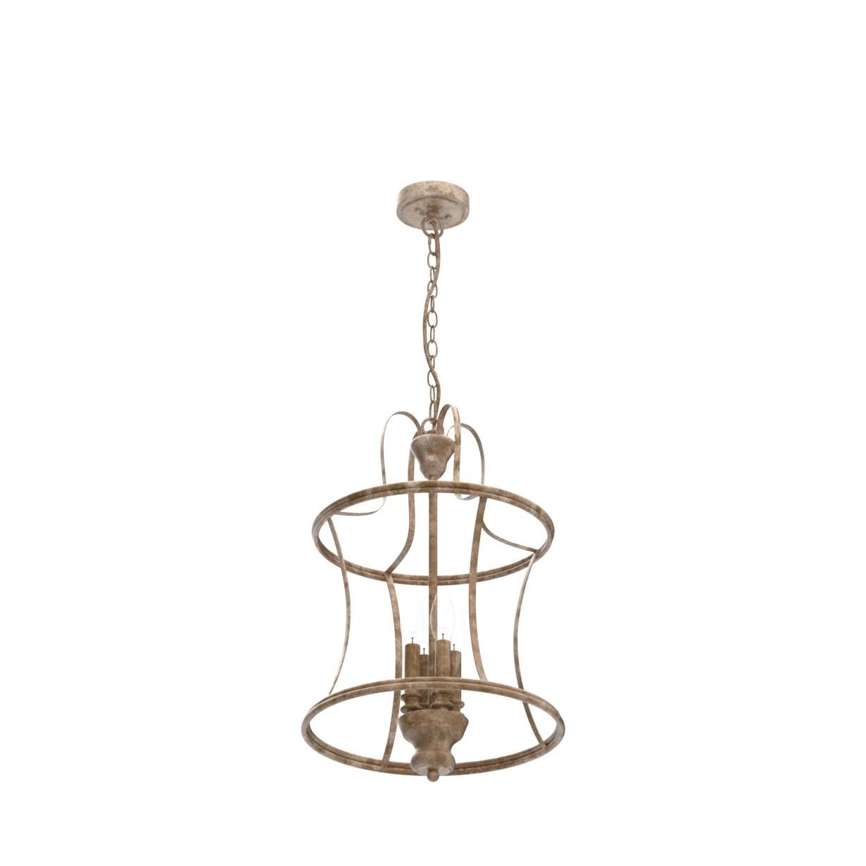 French Country Lantern Chandelier - 4-Light Distressed White Pendant Light Fixture with Chain - Modern Farmhouse Lighting for Kitchen Island, Dining Room, Foyer & Bedroom - Rustic Elegant Ceiling Light for Home Decor