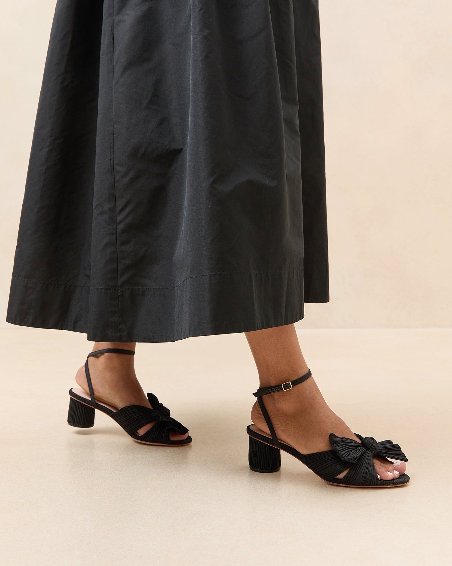 Dahlia Black Pleated Bow Heel Shoes for Women - Elegant High Heels for Parties, Weddings & Special Occasions