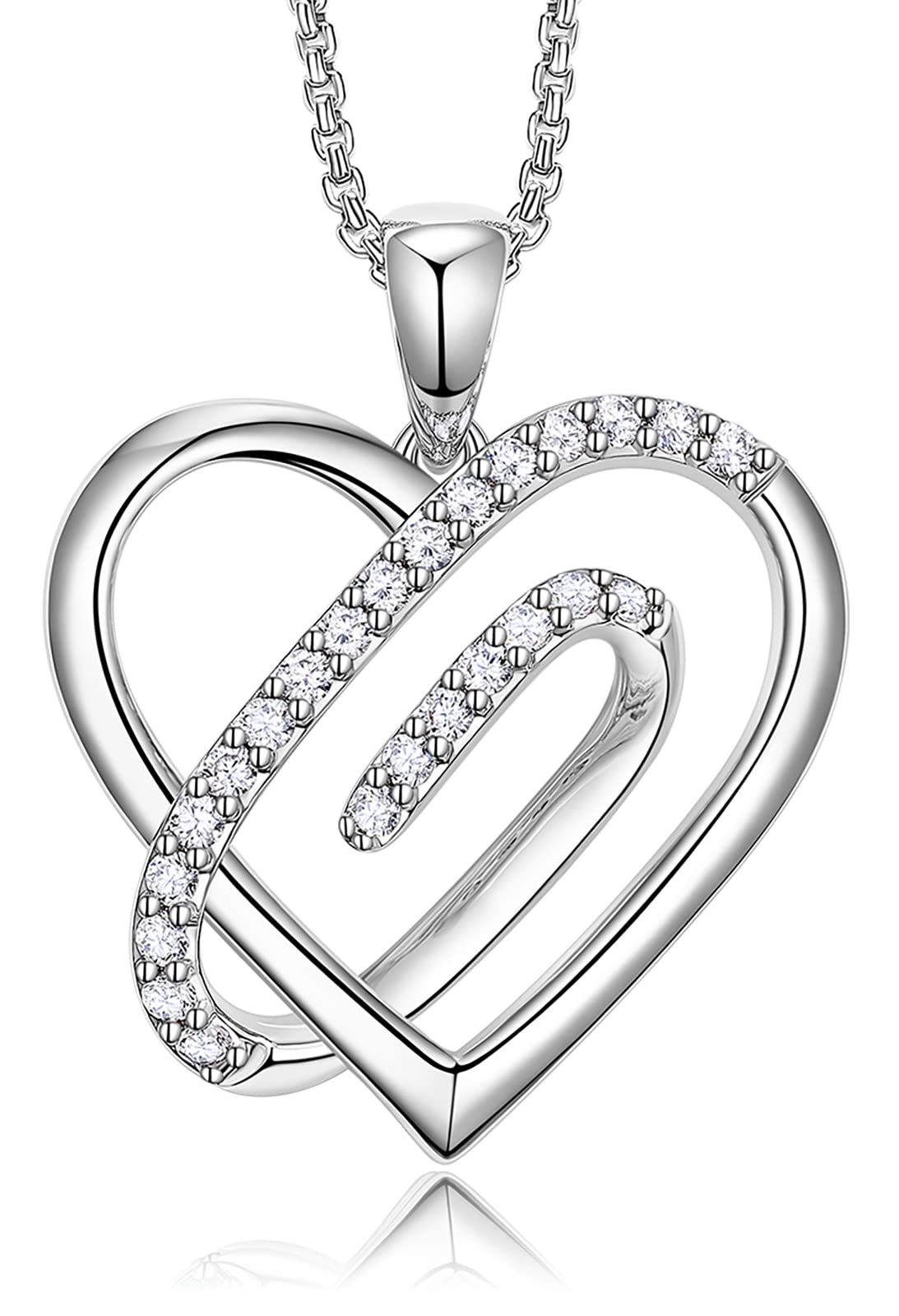 JD&P Infinity Open Heart Paperclip Long Pendant Necklace for Women - Sterling Silver Plated with Zirconia Birthstone, Elegant Jewelry Gift for Mom, Grandma, Girlfriend - Perfect for Christmas, Birthday, Mother's Day, Valentine's Day & Anniversary Gifts | Ideal for Date Nights, Weddings, Parties & Everyday Wear