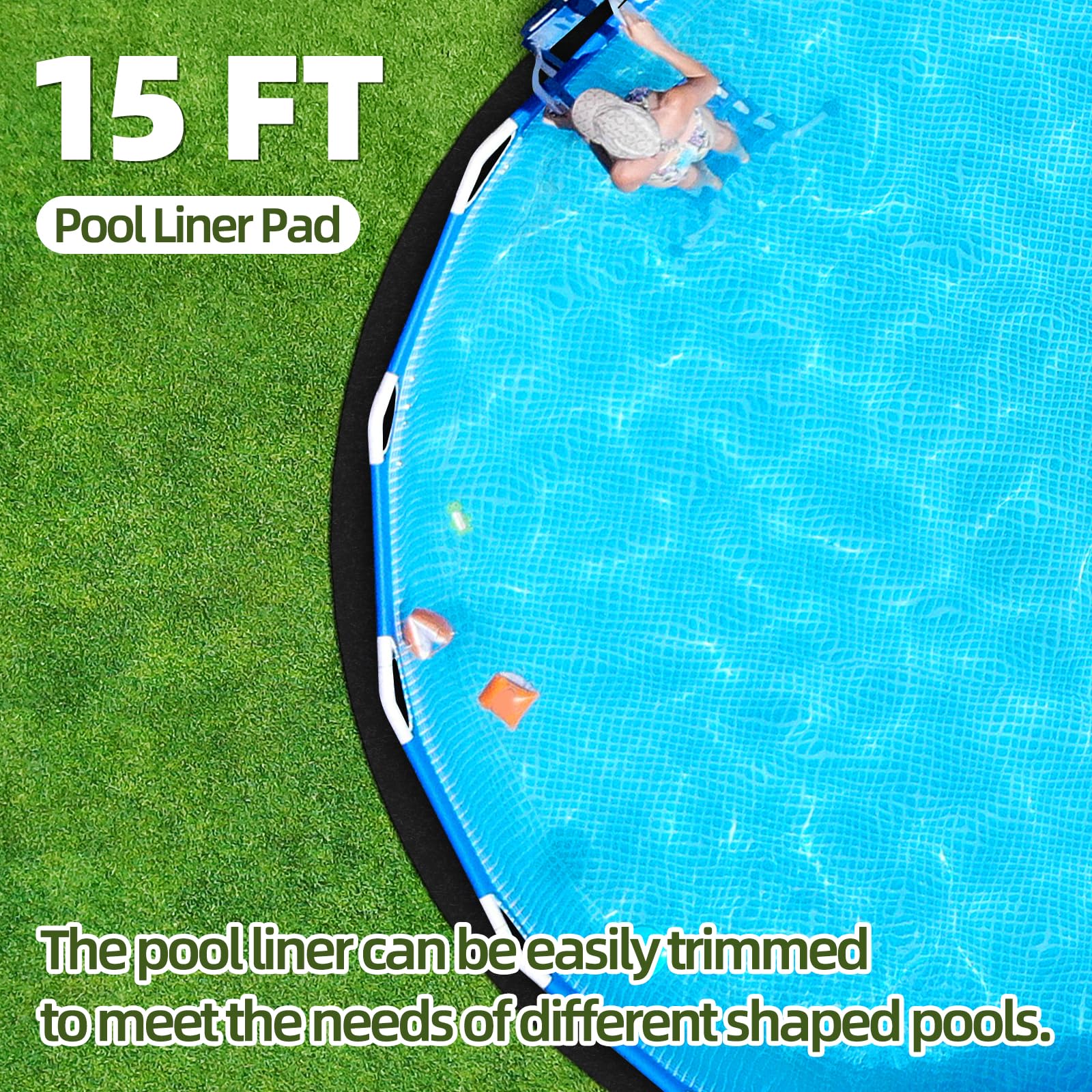 15ft Premium Pool Liner Pad for Above Ground Pools - Heavy Duty Protective Mat Prevents Damage from Rocks, Roots & Sharp Objects - Extends Pool Liner Lifespan (Black) - Ideal for Backyard, Inground & Outdoor Swimming Pool Protection