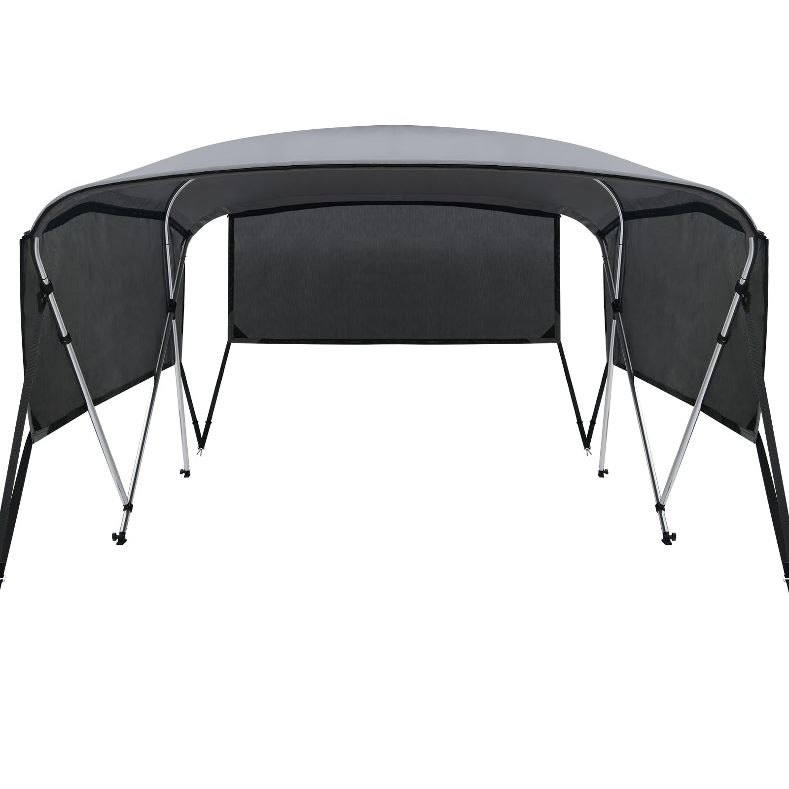 KAKIT 3-4 Bow Bimini Top for Boats with 3 Mesh Sidewalls & Rear Support Poles - UV Resistant Boat Canopy with Straps & Storage Boot (Dark Gray) - Perfect for Fishing, Cruising & Water Sports Protection