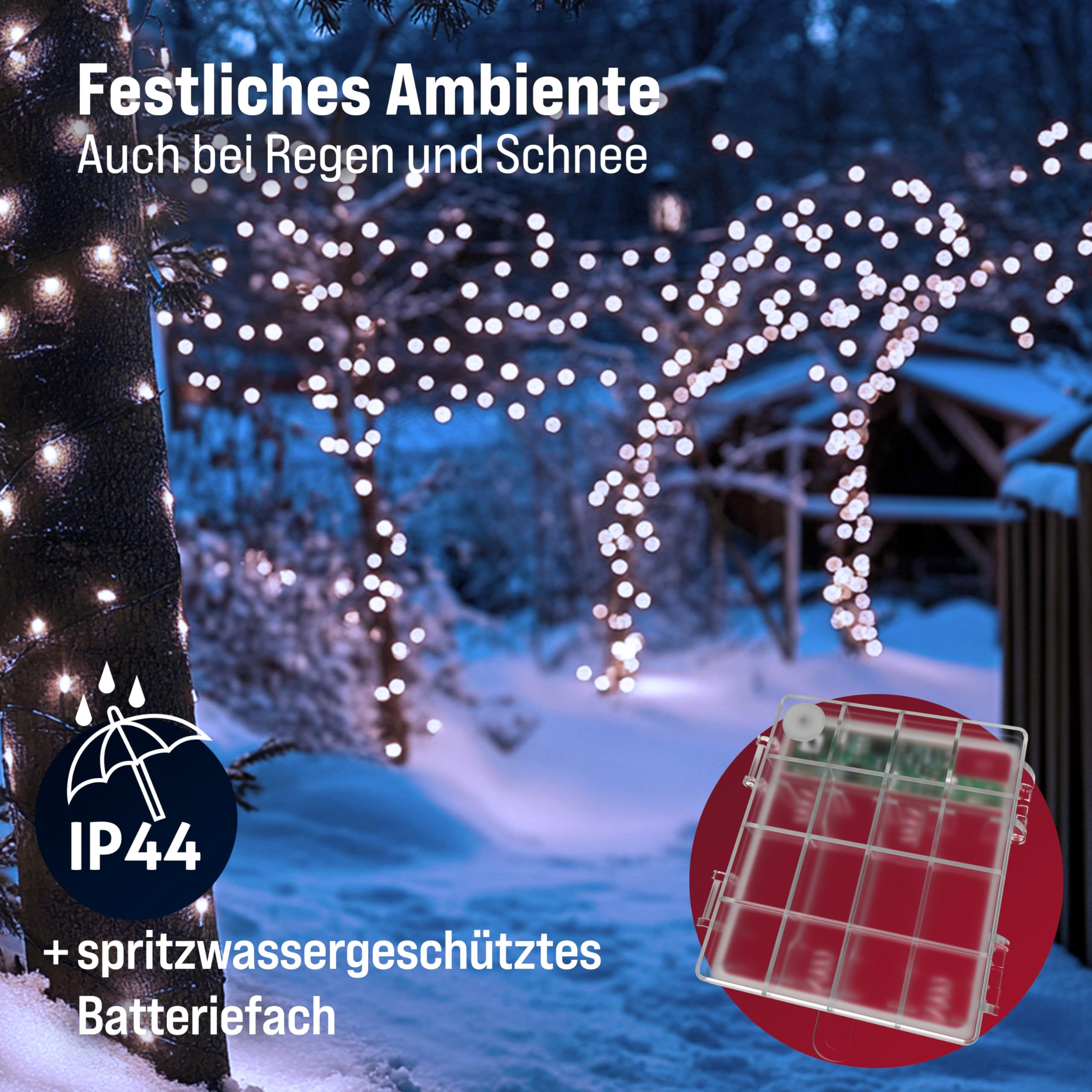 Monzana® 100 LED Fairy Lights with Remote Control, Timer, 8 Lighting Modes & Dimmable - IP44 Waterproof for Indoor/Outdoor Christmas Decorations - 120x120cm White String Lights for Bedroom, Garden, Party, Wedding