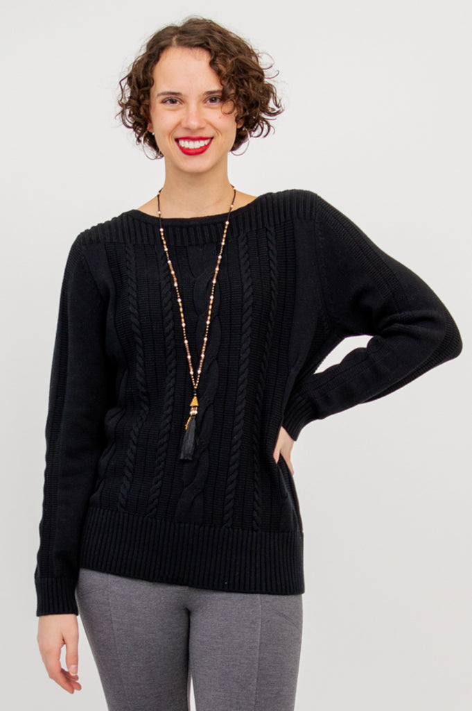 Stylish Cora Sweater for Women - Soft Cotton Knit Pullover in Classic Black | Perfect for Casual Outfits, Office Wear & Cozy Evenings