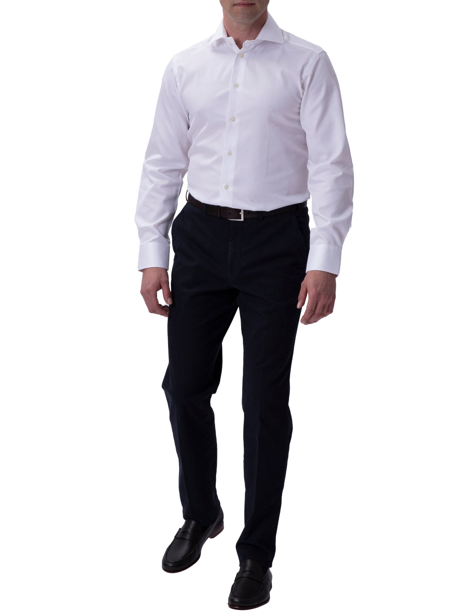 HENRY SARTORIAL Contemporary Fit Twill Cotton Dress Shirt - Double Cuff White for Men | Business Casual & Formal Office Wear