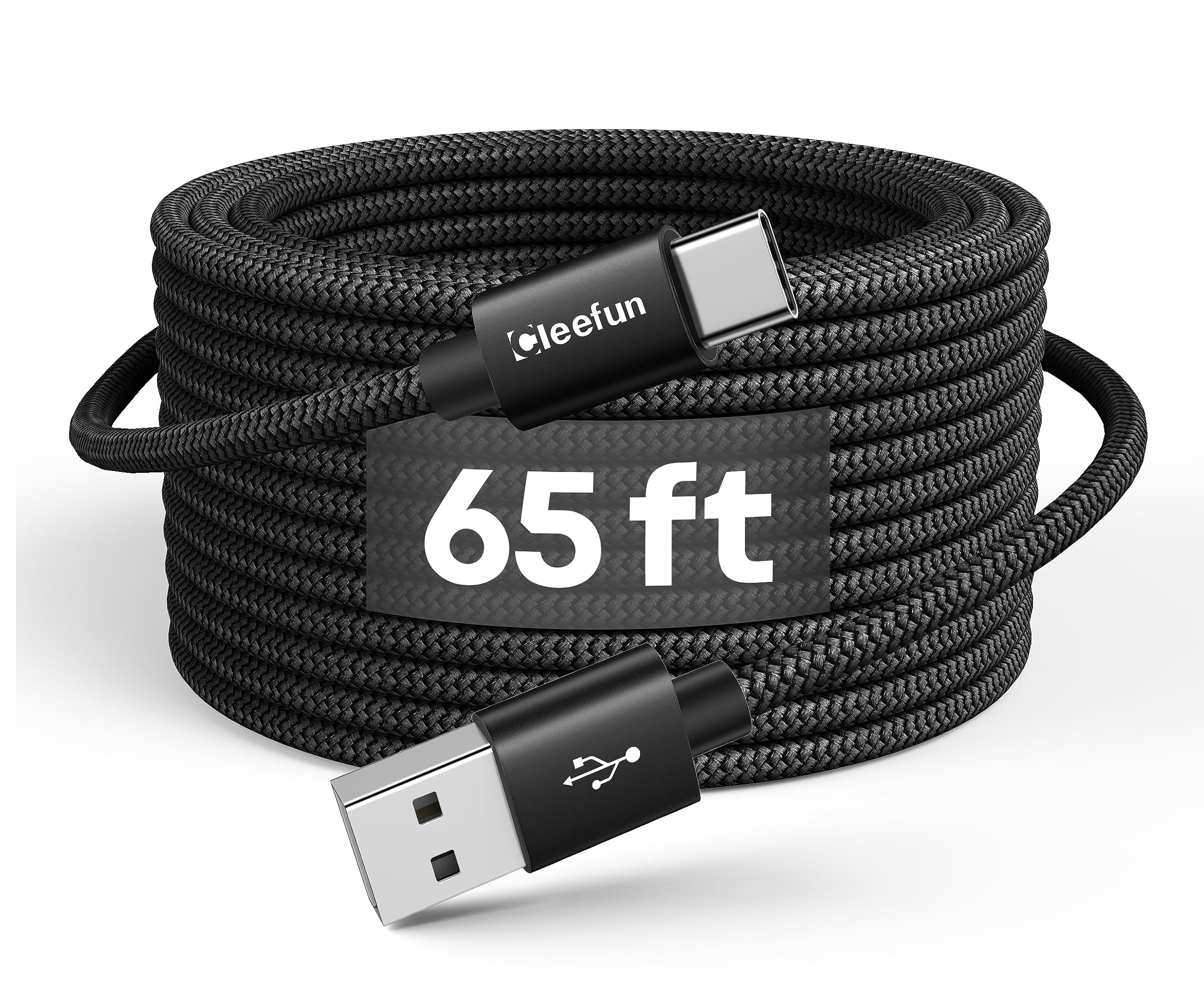 65ft Extra Long USB C Cable - 20m USB A to USB C Fast Charging Cable, Nylon Braided Power Cord for USB-C Devices (No Data Transfer) - Perfect for Phone, Tablet, Camera, PS5, Nintendo Switch & More - Ideal for Home, Office, Gaming & Travel Charging