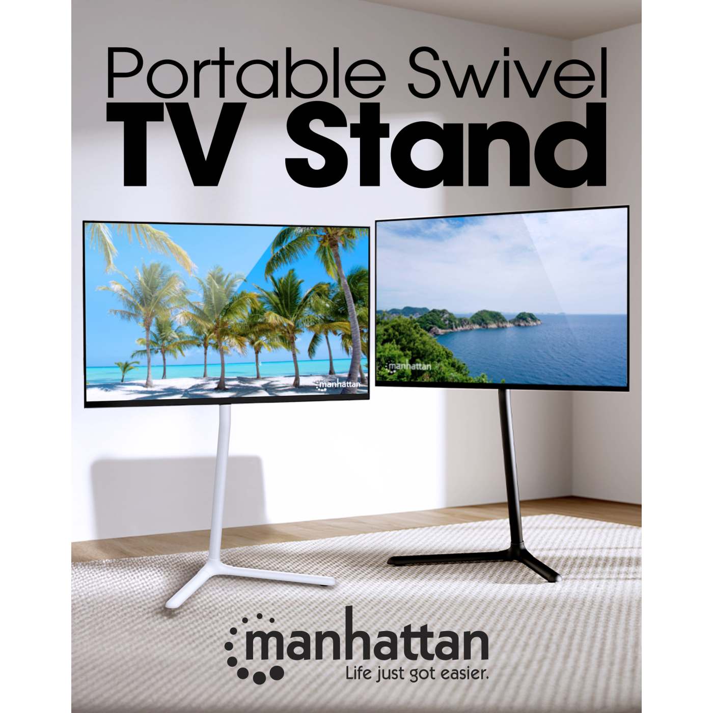 Adjustable Swivel TV Stand for Flat Screen TVs - Portable & Height Adjustable TV Mount for Living Room, Bedroom, or Office