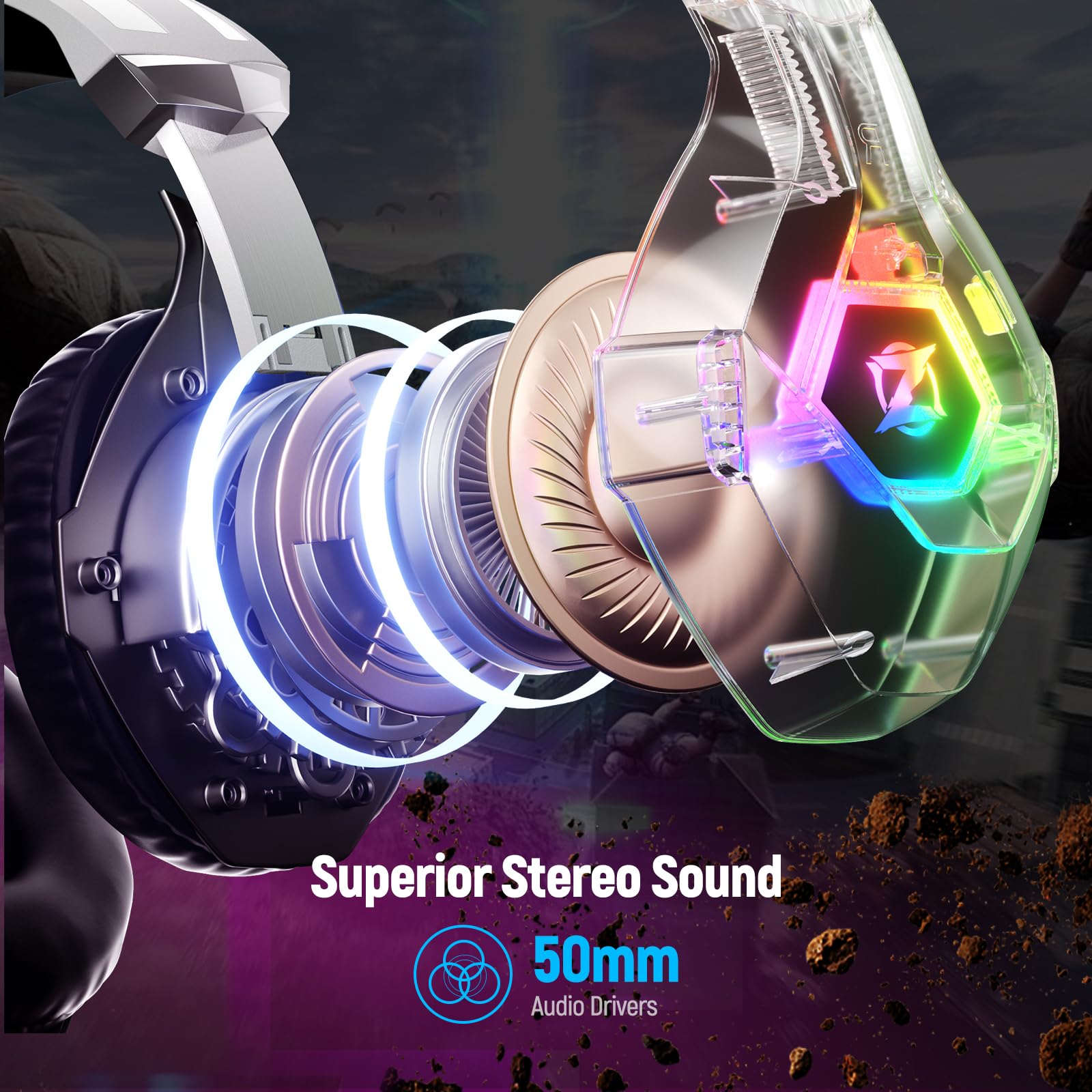 Ozeino Gaming Headset for PC, PS4, PS5, Xbox Series X/S - Stereo Headphones with Noise Cancelling Mic, Memory Foam Earmuffs & LED Lights | Compatible with Switch, Laptop, Mac & Phone | Perfect for Online Gaming, Streaming & Virtual Meetings