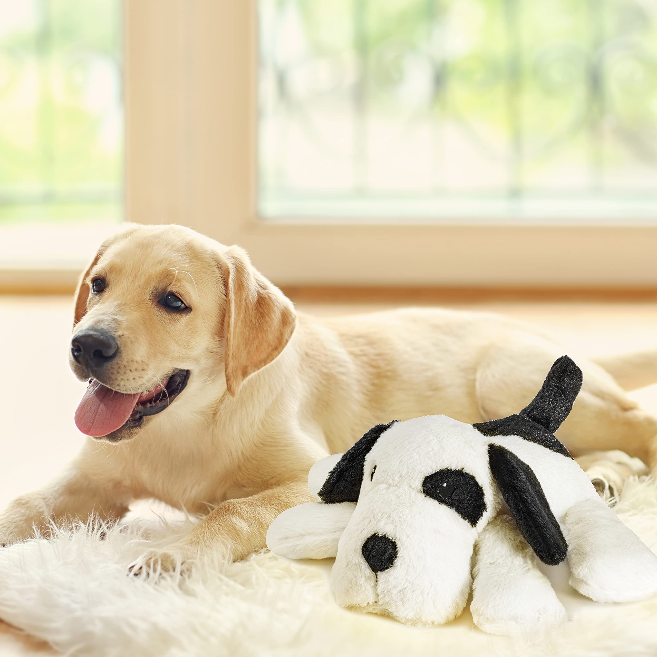 Heartbeat Stuffed Animal Toy for Dogs - Warm Heat & Calming Puppy Anxiety Relief, Behavioral Training Aid, Sleep Soother & Cuddle Comfort - Black & White - Perfect for Anxious Pets, Crate Training & Bedtime Comfort