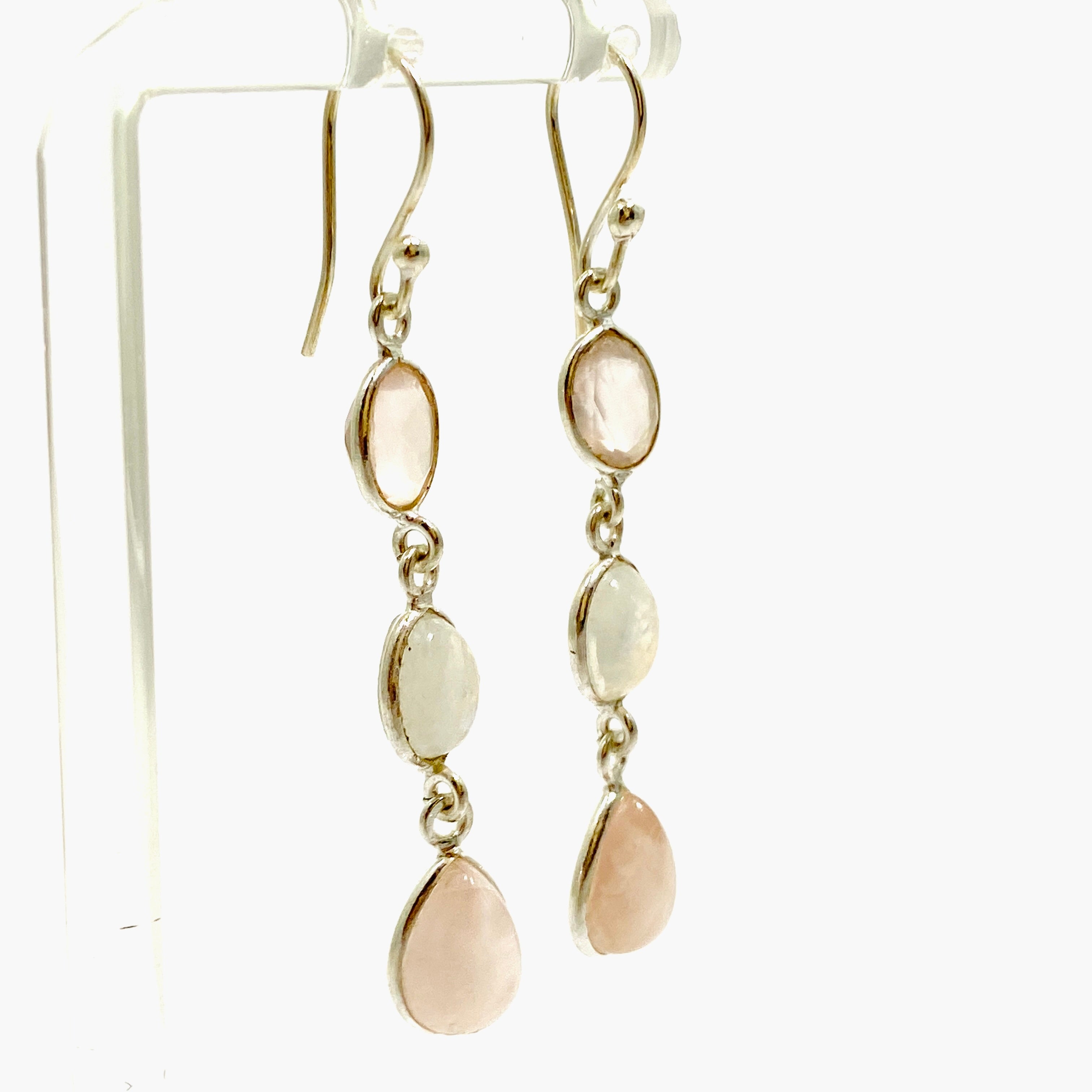 Rose Quartz and Moonstone Multi-Stone Earrings F191 - Elegant Healing Crystal Jewelry for Women, Perfect for Meditation, Yoga & Spiritual Gifts
