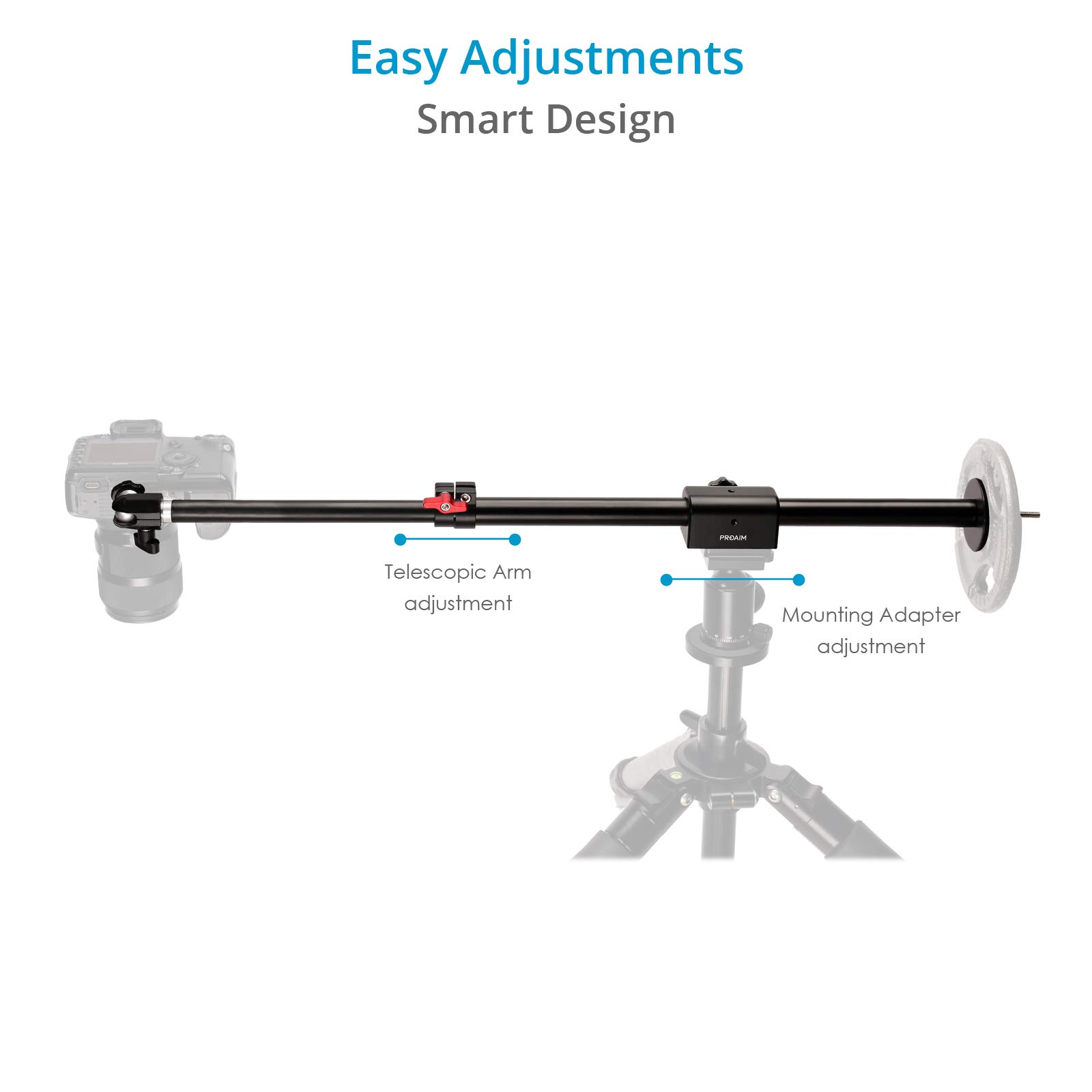 PROAIM Overhead Camera Boom Pole for Photography & Videography - 23 to 40 Inch Adjustable Telescopic Arm with Ball Head & Tripod Adapter - Perfect for Tabletop Product Shots, Food Photography, and YouTube Videos (P-OHBP-01)