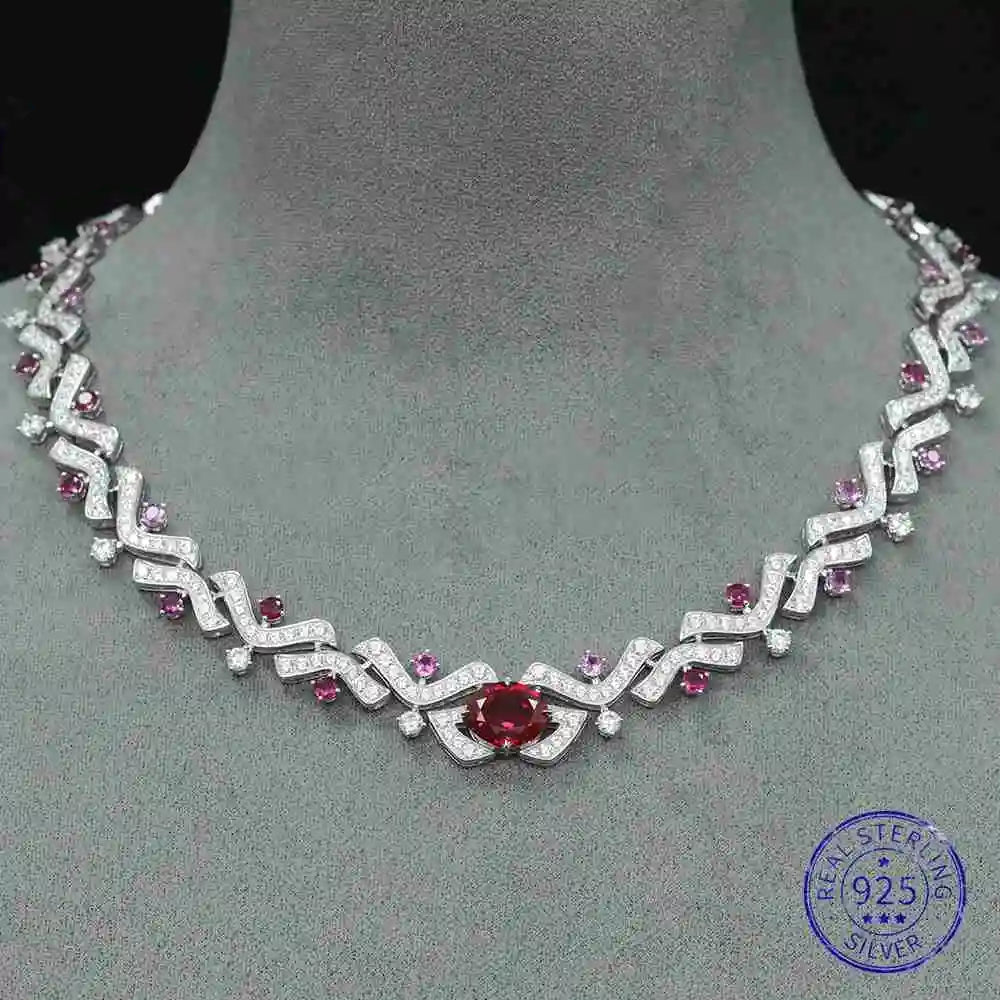 Vintage 925 Sterling Silver Lab Sapphire & Ruby Gemstone Cocktail Necklace - Elegant Fine Jewelry for Women | Anniversary, Birthday & Wedding Gift | Perfect for Date Night, Party & Special Occasions