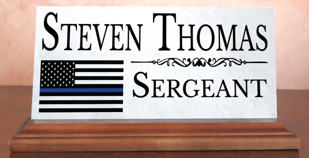 Custom Personalized Police Officer Name Plate - Engraved Law Enforcement Desk Nameplate Gift for Men & Women - Solid Marble Office Decor for Desk or Shelf - Perfect for Retirement, Promotion & Appreciation Gifts