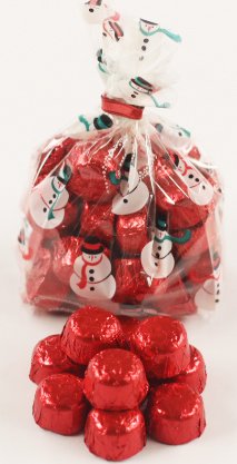 Scott's Cakes 1 Pound Solid Milk Chocolate Red Croquettes - Foil Wrapped Snowman Bag - Perfect for Christmas Gifts, Holiday Parties & Winter Treats