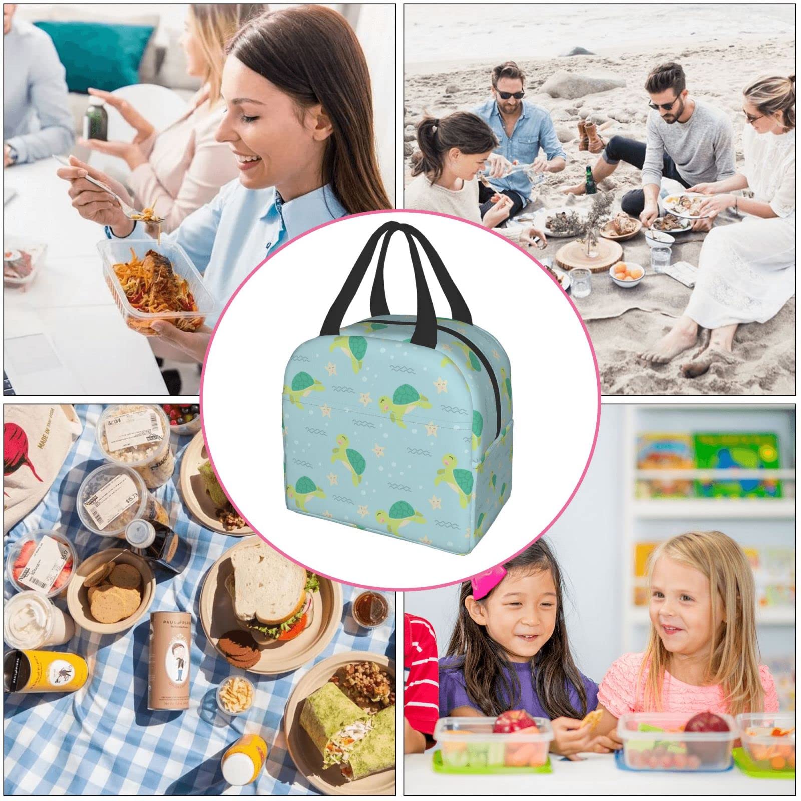Insulated Lunch Box with Cute Turtle & Starfish Design - Reusable, Leak-Proof Meal Bag for Work, School, Travel & Picnic | Portable Food Container for Men & Women | BPA-Free & Easy to Clean
