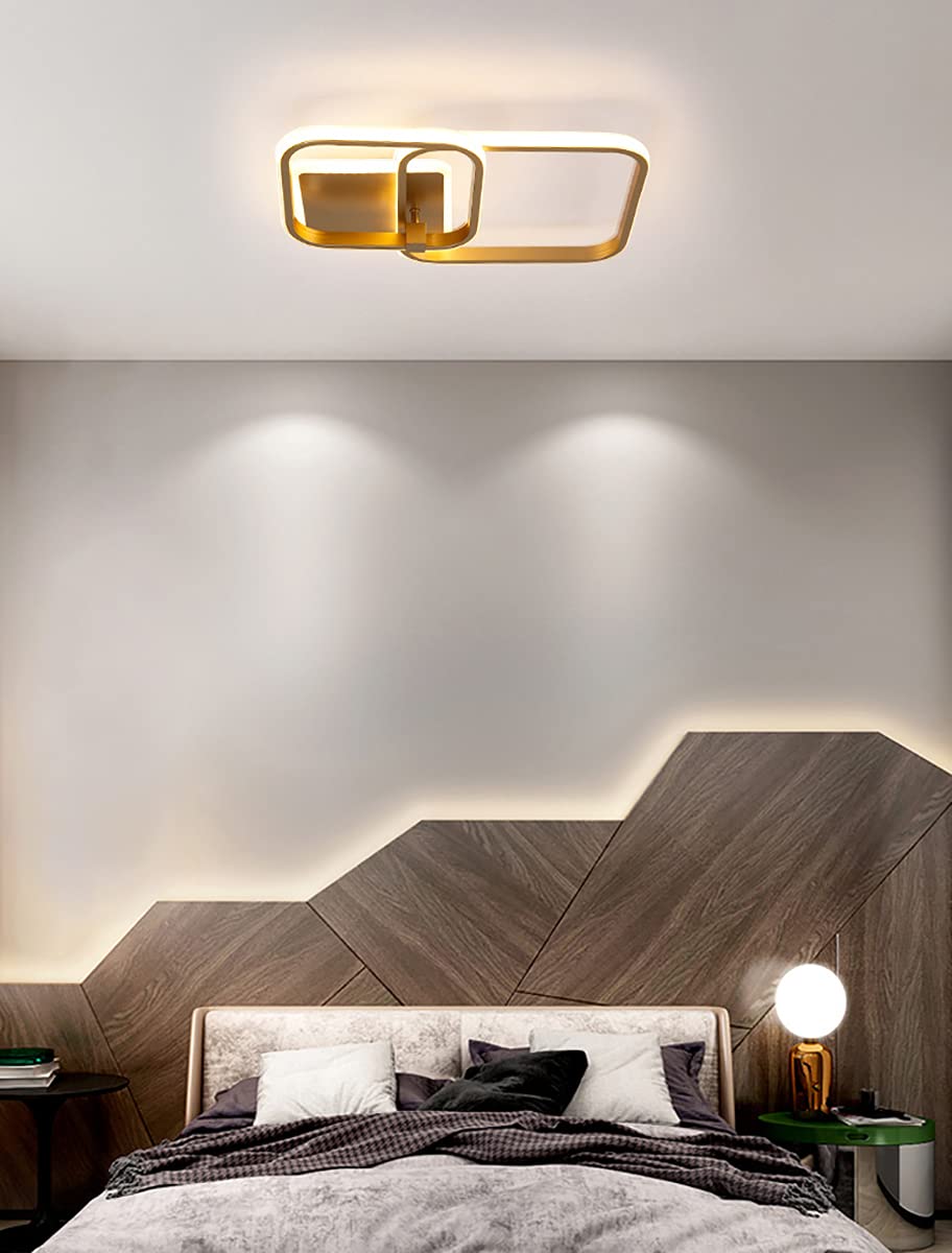 Becailyer 50W Modern LED Ceiling Light - Gold Geometric Square Flush Mount Lighting Fixture, 6000K Cool White - Perfect for Living Room, Bedroom, Dining Room & Office Spaces