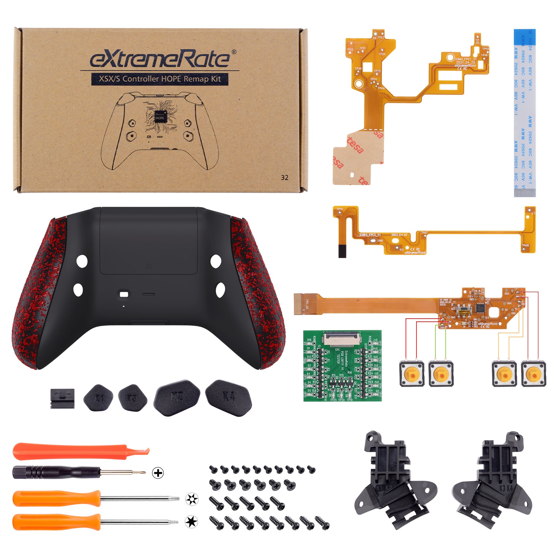 eXtremeRate Textured Red HOPE Remappable Back Button Kit for Xbox Series X/S Controller - Upgrade Boards, Redesigned Shell & Side Rails - Perfect for Gaming, Competitive Play & Custom Controller Mods (Controller Not Included) RX3P3043