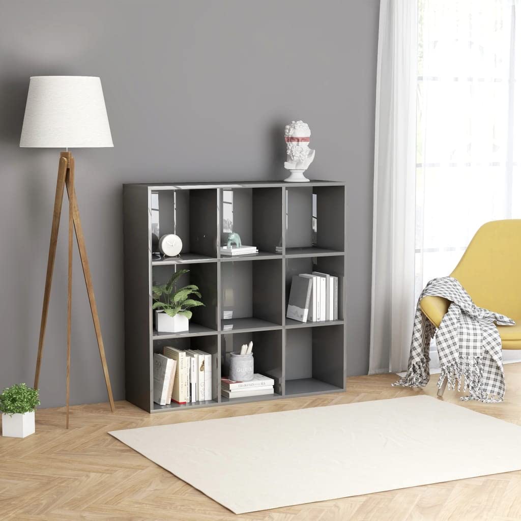 3-Tier Bookcase Shelf - 9-Cube Freestanding Storage Organizer for Books, Toys & Decor | Modern High Gloss Gray | Perfect for Living Room, Bedroom, Office & Kids Room Organization