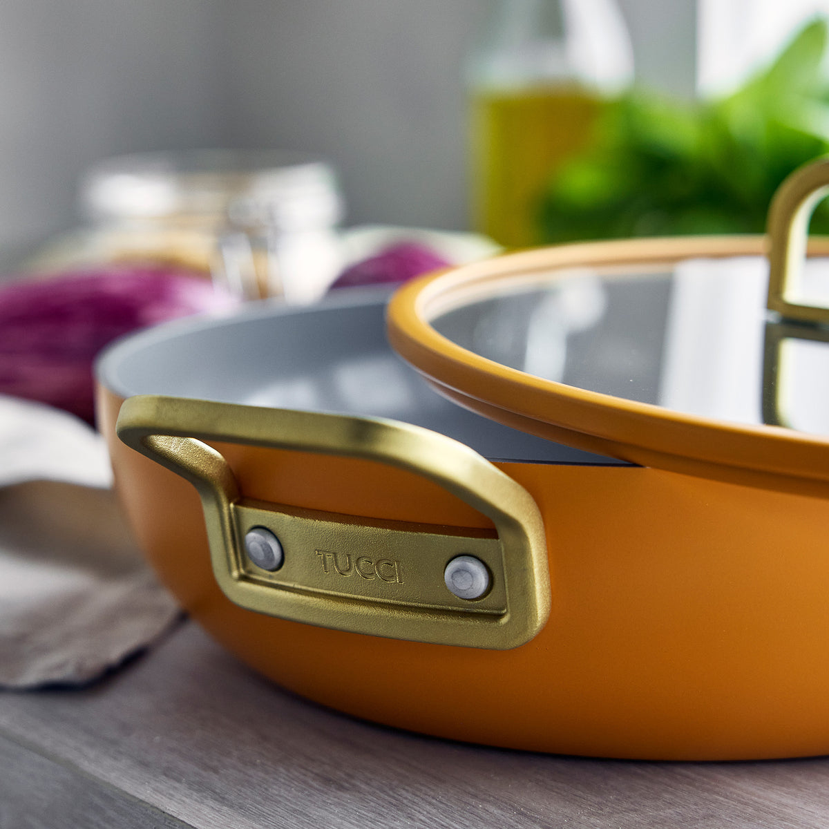 Stanley Tucci™ Ceramic Nonstick 4.5 Quart Saucepan with Lid - Roma Gold Cookware for Healthy Cooking | Perfect for Pasta, Soups, and Sauces