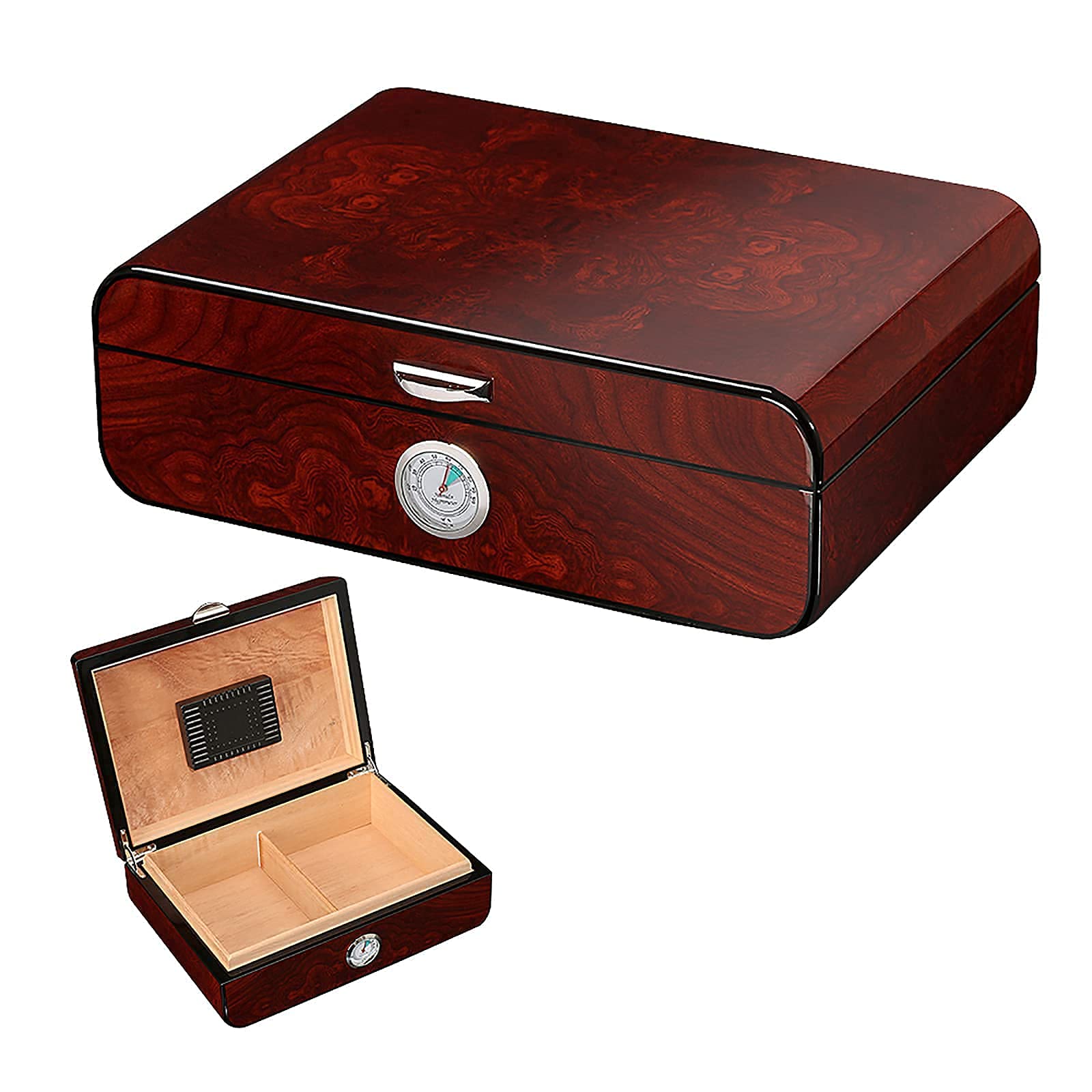 Premium Carbon Fiber & Solid Wood Cigar Humidor Box - High Gloss Finish, Humidity Control Storage for Office & Home - Perfect for Cigar Aficionados, Gifts & Luxury Decor