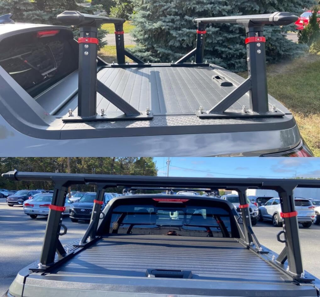 Aluminum Extendable Truck Bed Ladder Rack for Hyundai Santa Cruz Pickup - Heavy Duty Cargo Carrier for Camping, Hunting & Outdoor Adventures