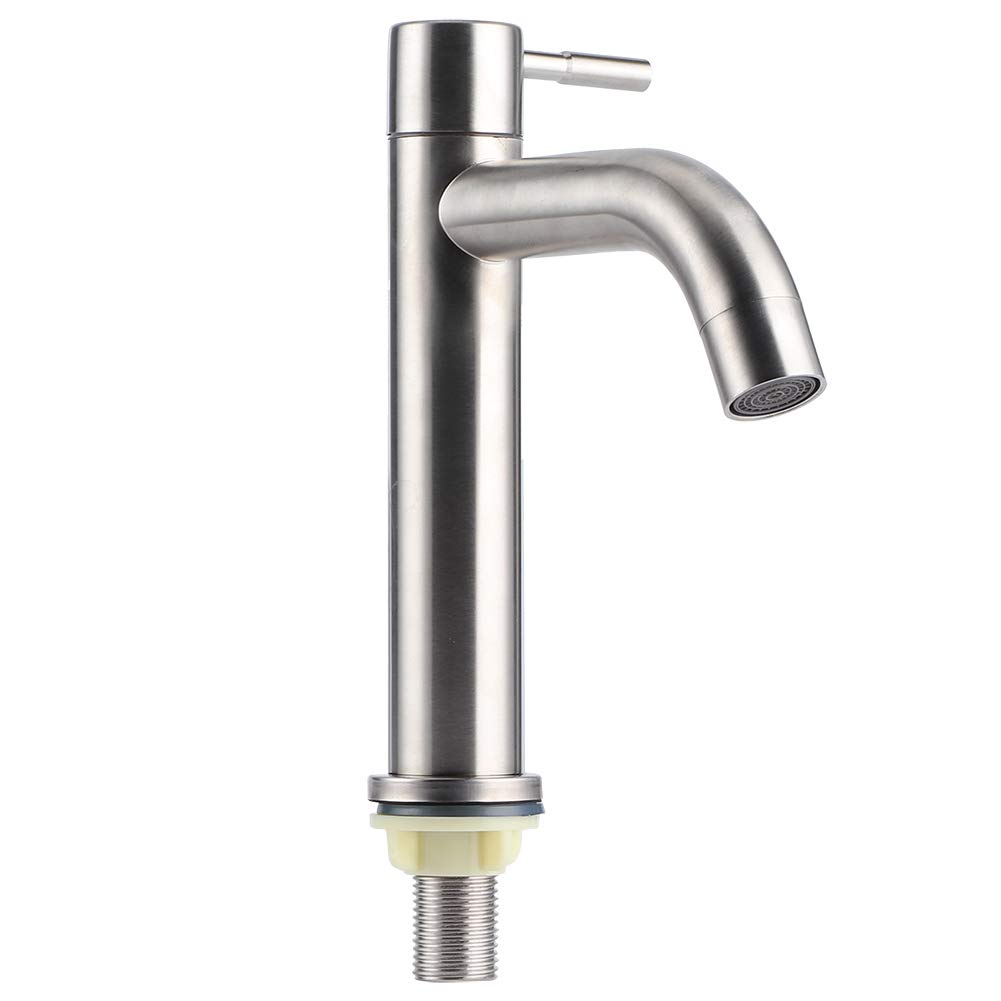 Brushed Stainless Steel G1/2 Single Handle Kitchen Faucet - Modern Commercial Sink Water Tap for Bathroom & Wash Basin (Cylinder Single) | Perfect for Restaurant, Hotel, and Home Kitchen Use
