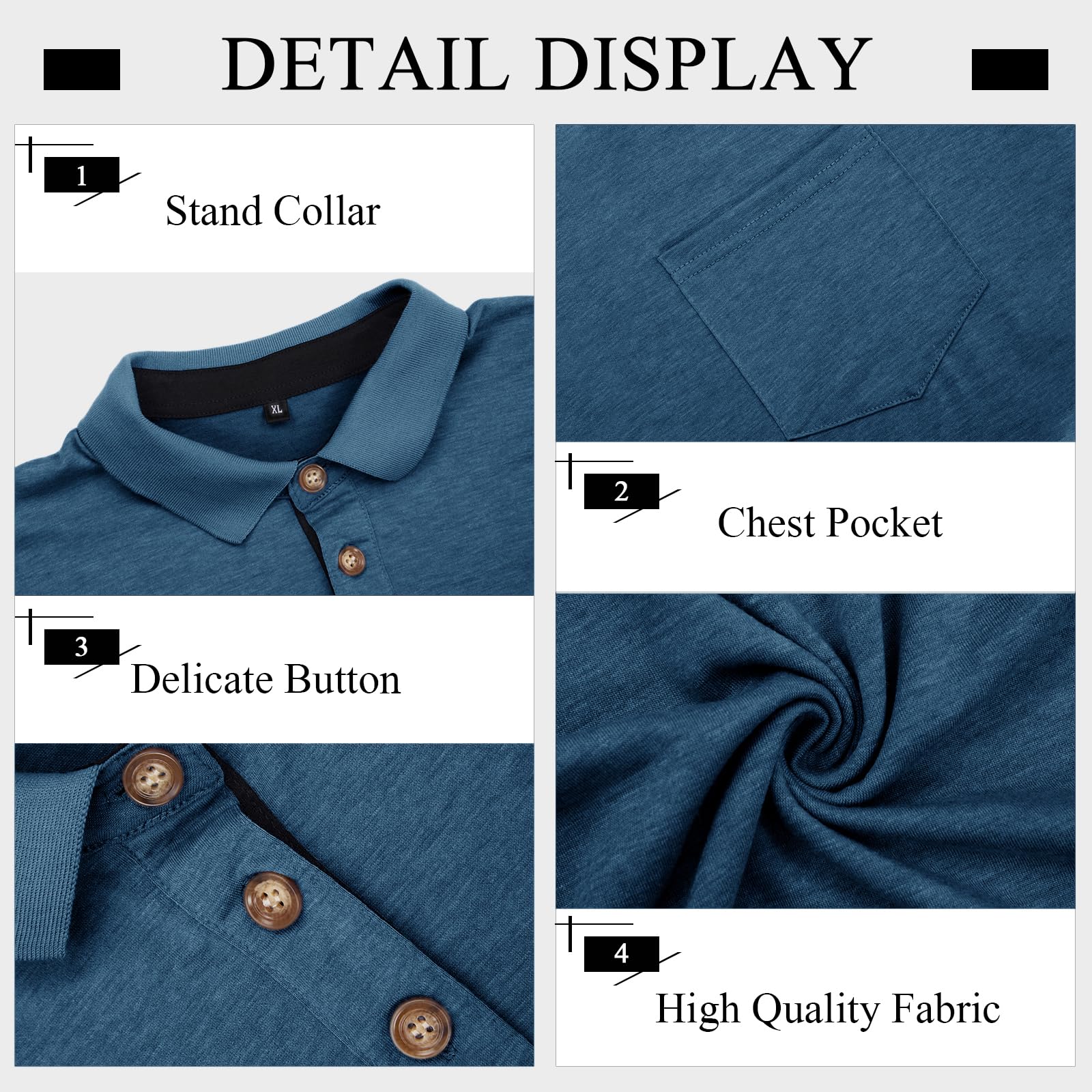 PICKLION Men's Long Sleeve Polo Shirts - Breathable Moisture Wicking Golf Shirt with Pocket for Casual Wear & Outdoor Activities | Perfect for Golf, Office & Daily Use