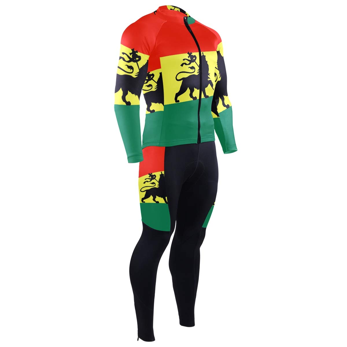 Oklahoma State Flag Men's Cycling Jersey & Padded Bike Pants Set - Long Sleeve Full Zip Quick-Dry Bicycle Clothing for Road & Mountain Biking