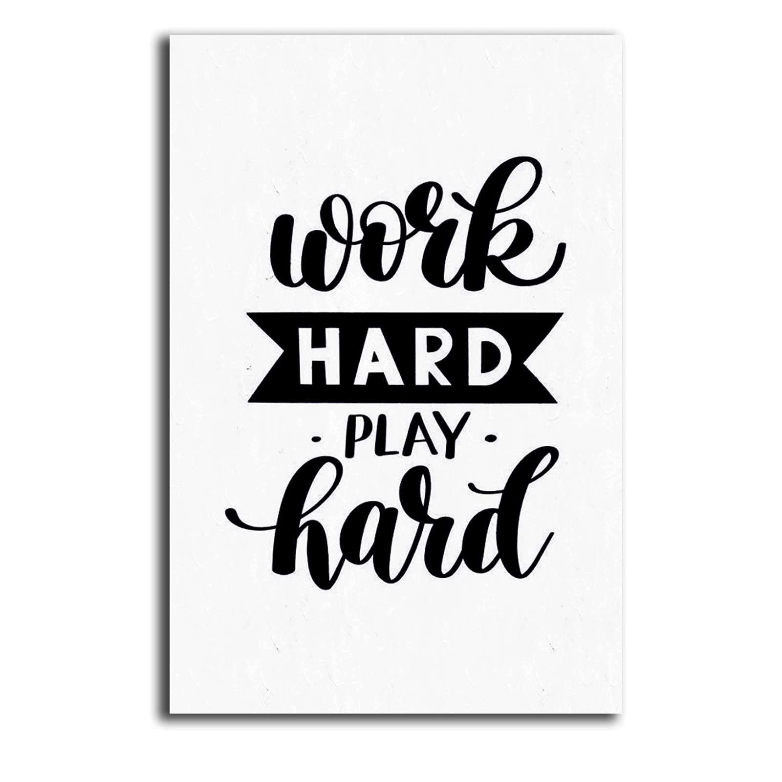 FFPCGCL Motivational 'Work Hard Play Hard' Quote Art Print - 20x30 Inch (50x75cm) Canvas Wall Decor for Living Room, Bedroom, Office & Bathroom - Inspirational Home & Workplace Wall Art