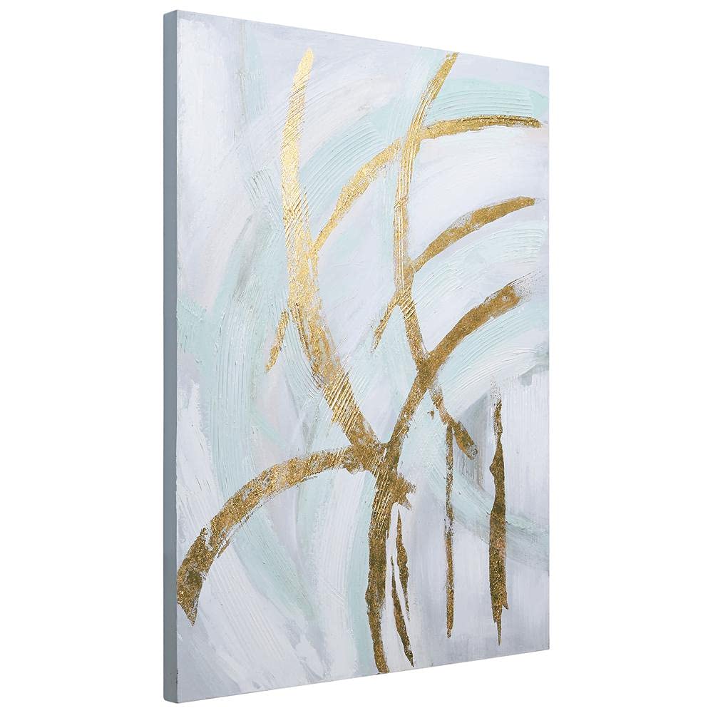 Martin Edwards Hand Painted Abstract Canvas Wall Art - Golden Streaks Textured Painting 40x30 Inches Unframed - Perfect for Living Room, Bedroom & Office Decor