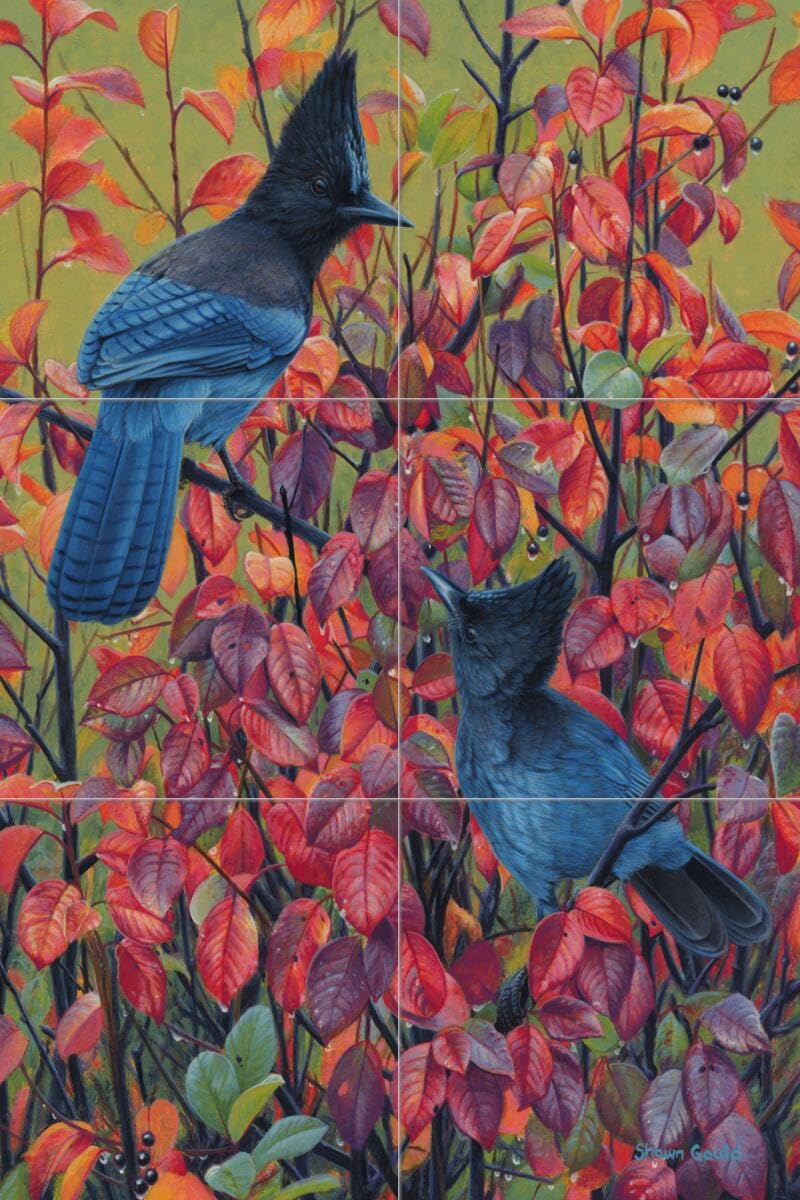 Shawn Gould Stellar Delight Ceramic Backsplash Tile Mural - Hand-Painted Bird Garden Design for Kitchen & Bathroom Wall Decor - Perfect for Farmhouse, Cottage & Vintage Style Homes