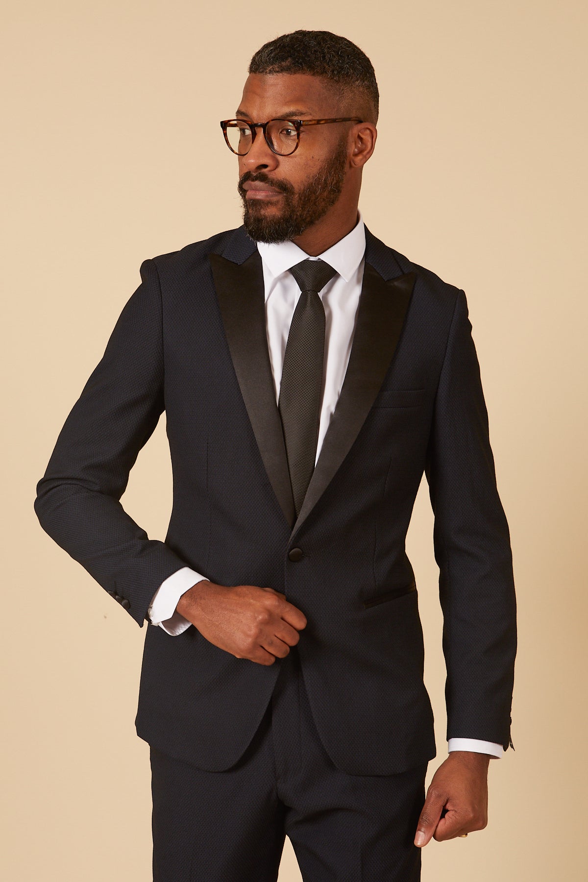 DALTON Navy Blue Tuxedo Lapel Diamond Blazer for Men - Formal Wedding Suit Jacket, Business Attire & Special Occasions