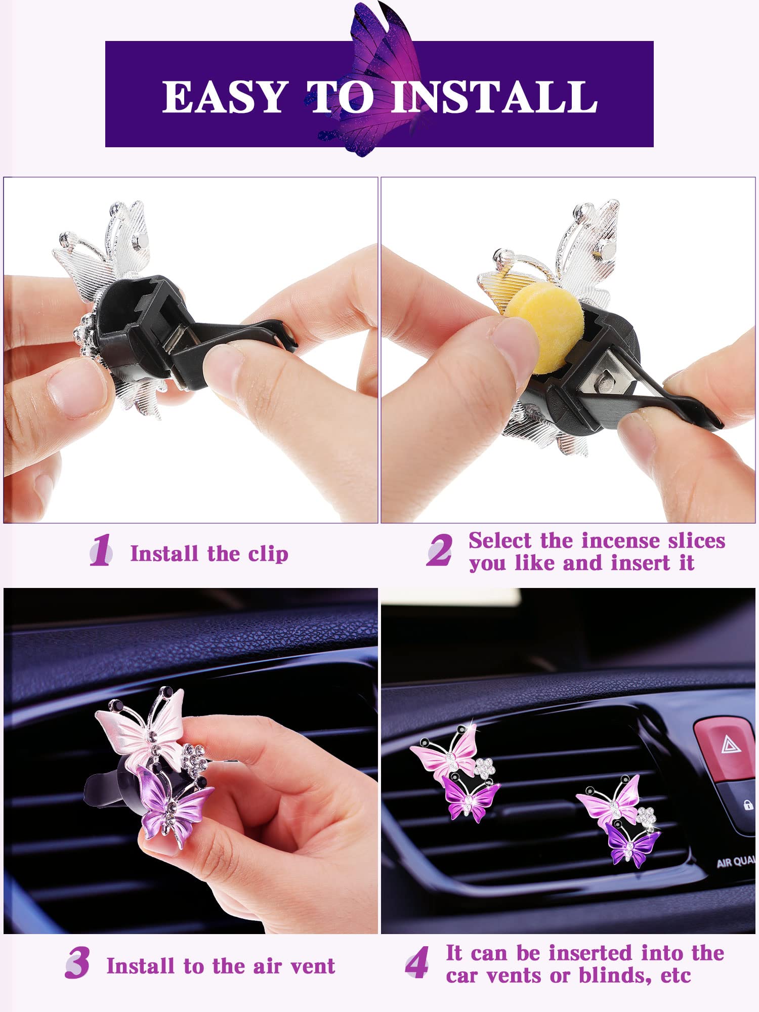 16 Pcs Butterfly Car Air Vent Clips - Bling Essential Oil Diffuser & Air Freshener for Women, Pink Purple Car Interior Decoration, Perfect for Sedans, SUVs, and Trucks