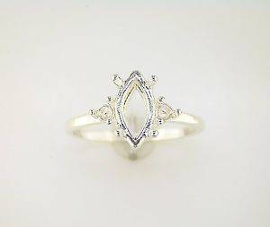Solid Sterling Silver or 14kt Gold Marquise Ring Setting - 6x3mm & 16x8mm Sizes with Accents, Pre-Notched, Size 7 - Perfect for Engagement Rings, Wedding Bands & Jewelry Making