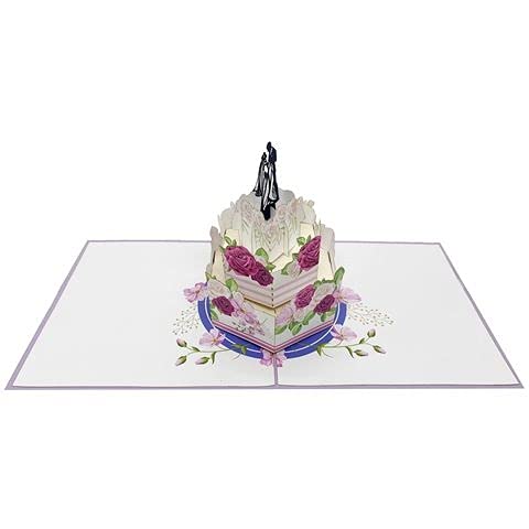 3D Wedding Cake Pop Up Greeting Card - Elegant 3D Pop Up Cards for Weddings, Anniversaries, Engagements & Valentine's Day | Perfect Romantic Birthday Card for Wife | Ideal for Wedding Party Favors & Special Occasion Gifts (W03)