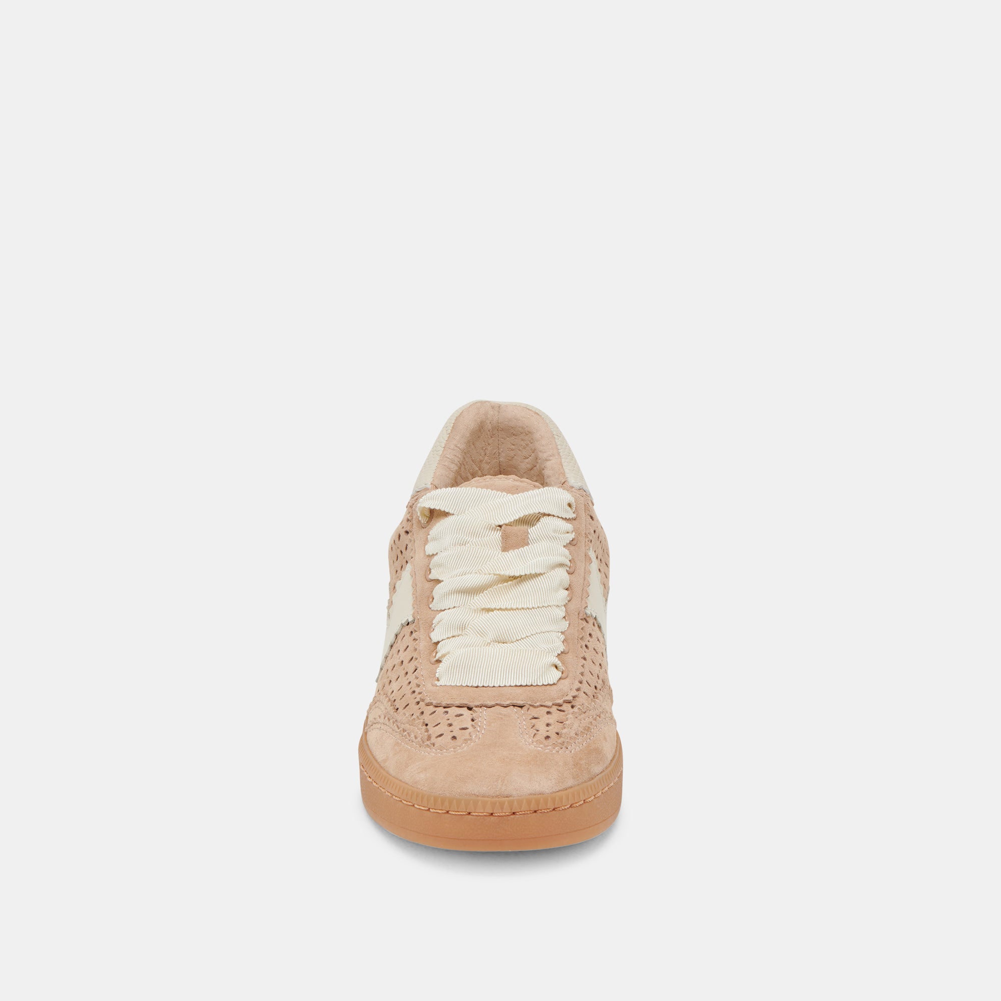 Notice Perforated Eyelet Sneakers in Camel Suede - Comfortable & Stylish Casual Shoes for Women, Perfect for Walking, Work & Everyday Wear