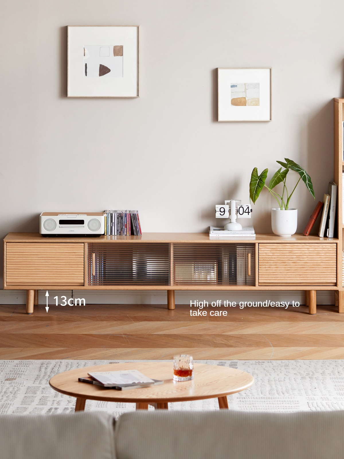 Solid Oak Wood TV Stand with Storage - Modern Entertainment Center for Living Room, Bedroom & Home Theater