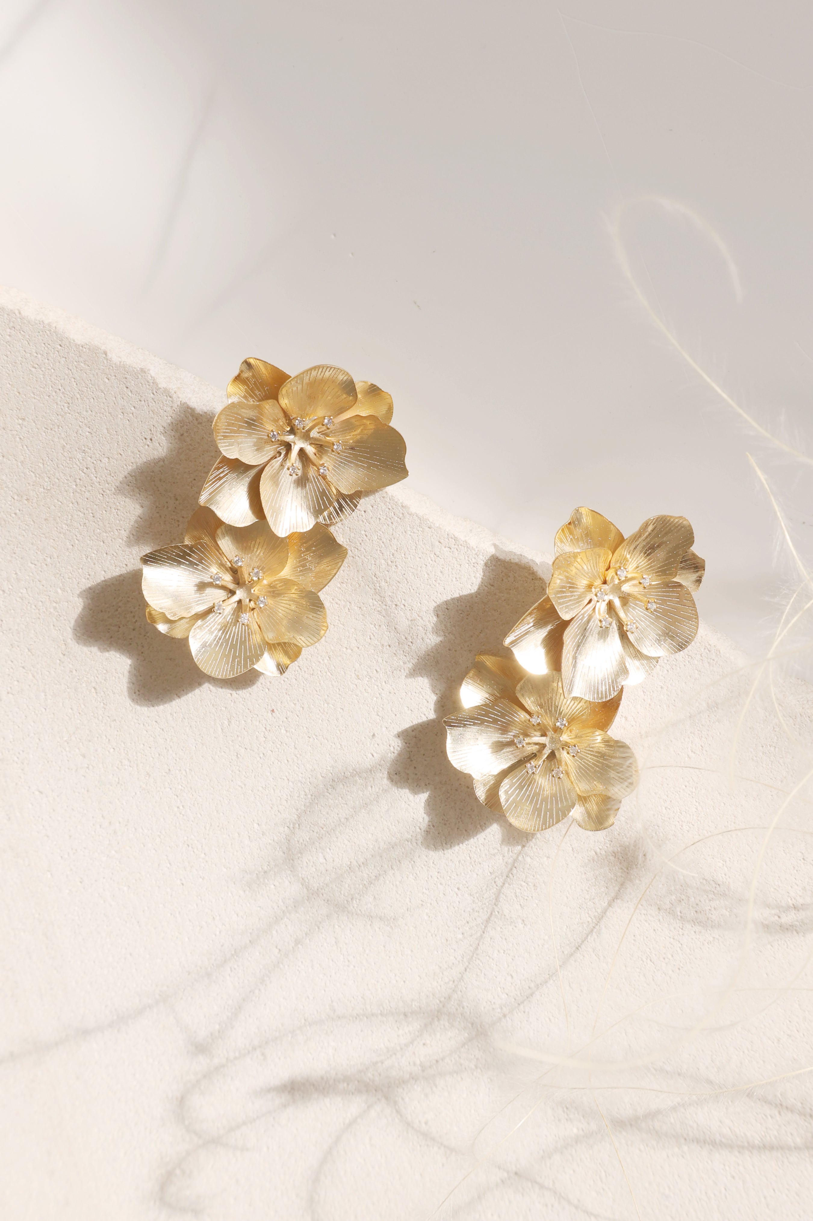 Double Golden Flower Post Earrings for Women - Elegant Floral Stud Earrings for Everyday Wear, Parties & Gifts | Hypoallergenic & Lightweight Jewelry