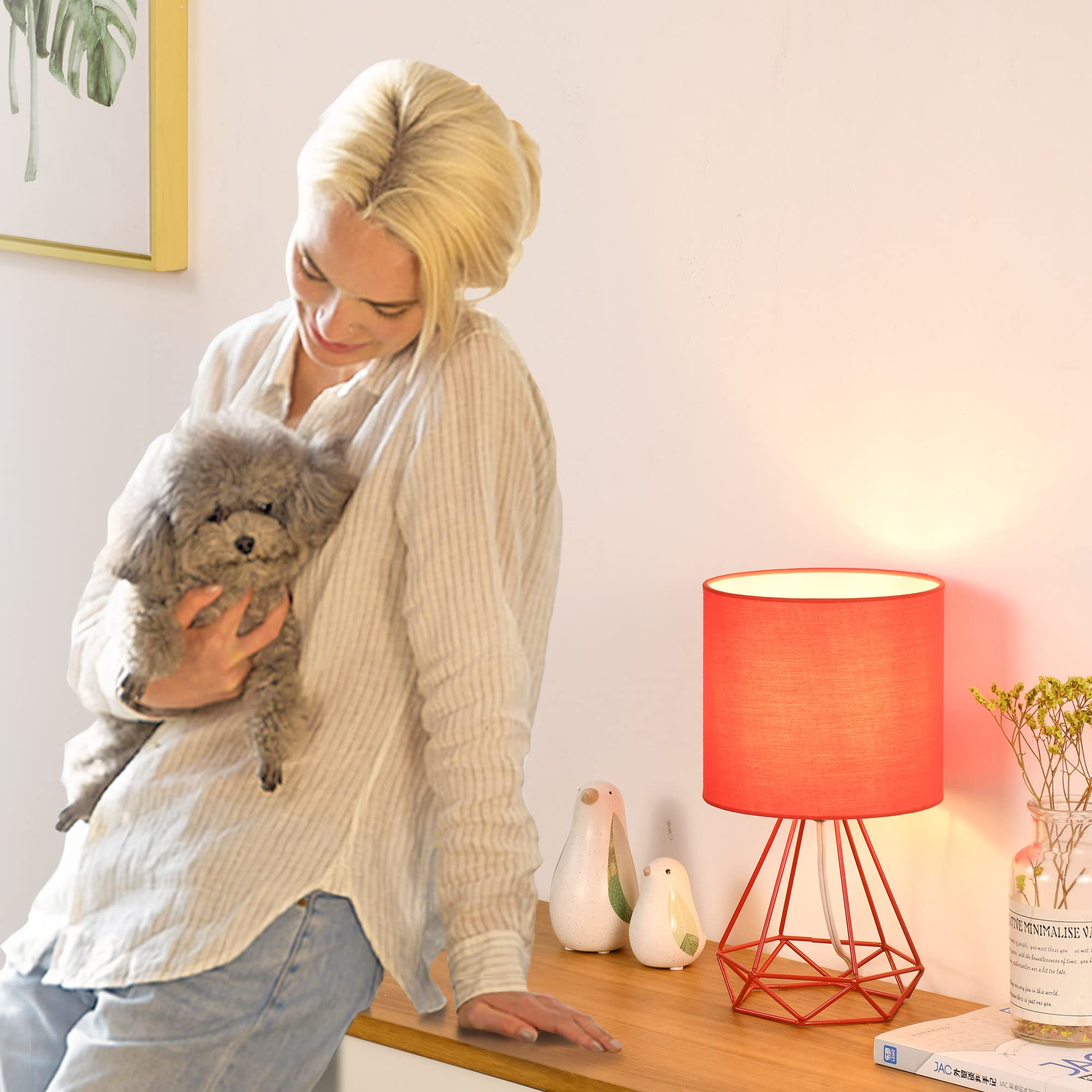 Modern Red Table Lamp - SIM Small Desk Lamp for Living Room, Bedroom, Kids Room & Nightstand, 6.69