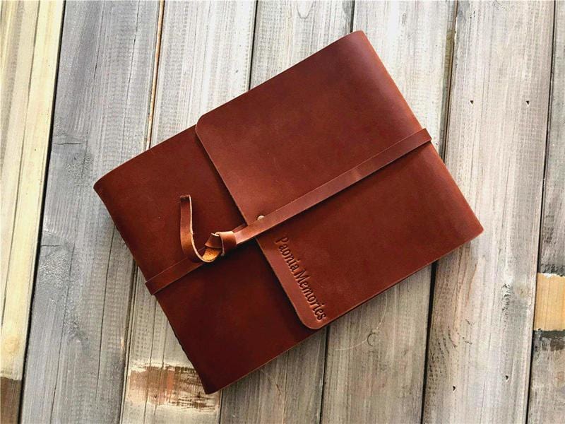 Handmade Personalized Brown Leather Photo Album - Custom Engraved Wedding Guest Book, Travel Scrapbook, Baby Memory Book - Perfect for Anniversaries, Gifts & Keepsakes