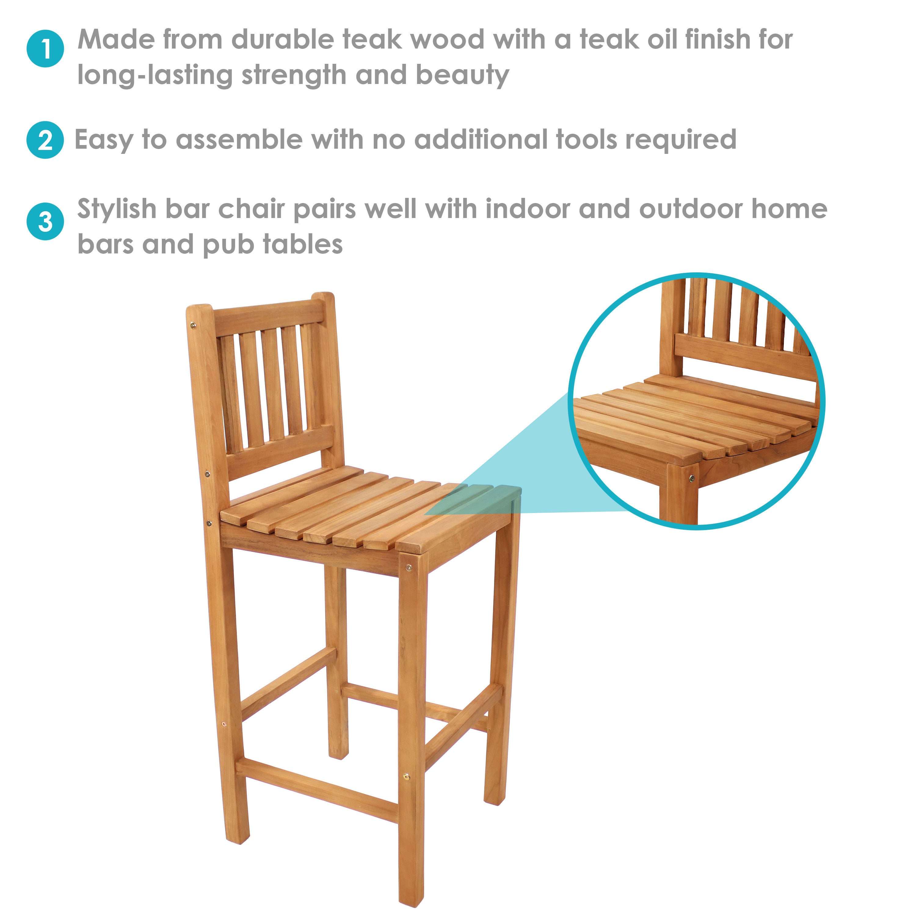 Premium Teak Wood Outdoor Bar Height Chair - 43