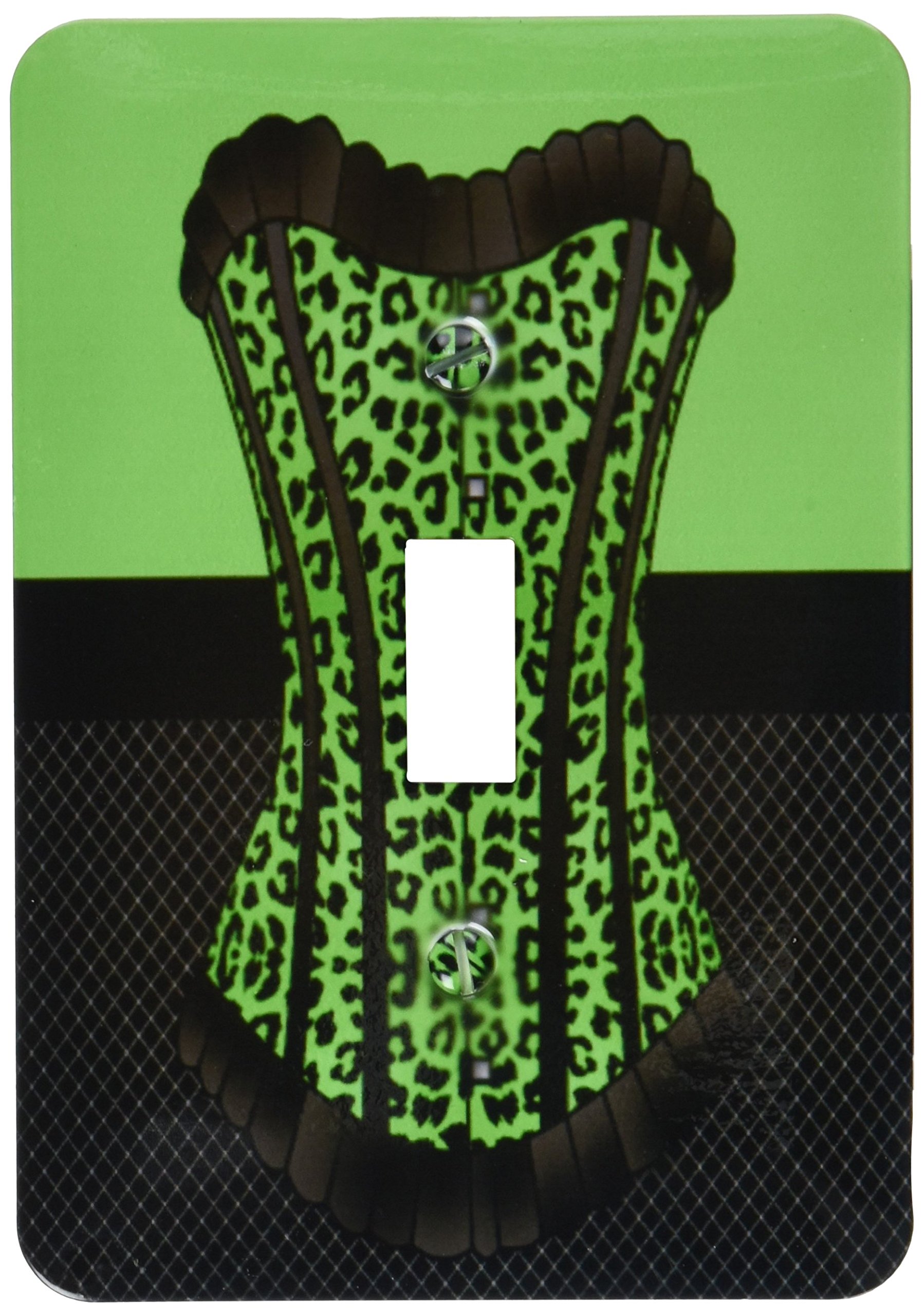 3D Green and Black Cheetah Print Corset Light Switch Cover - Decorative Black Fishnet Design for Bedroom, Bathroom, or Living Room Wall Decor