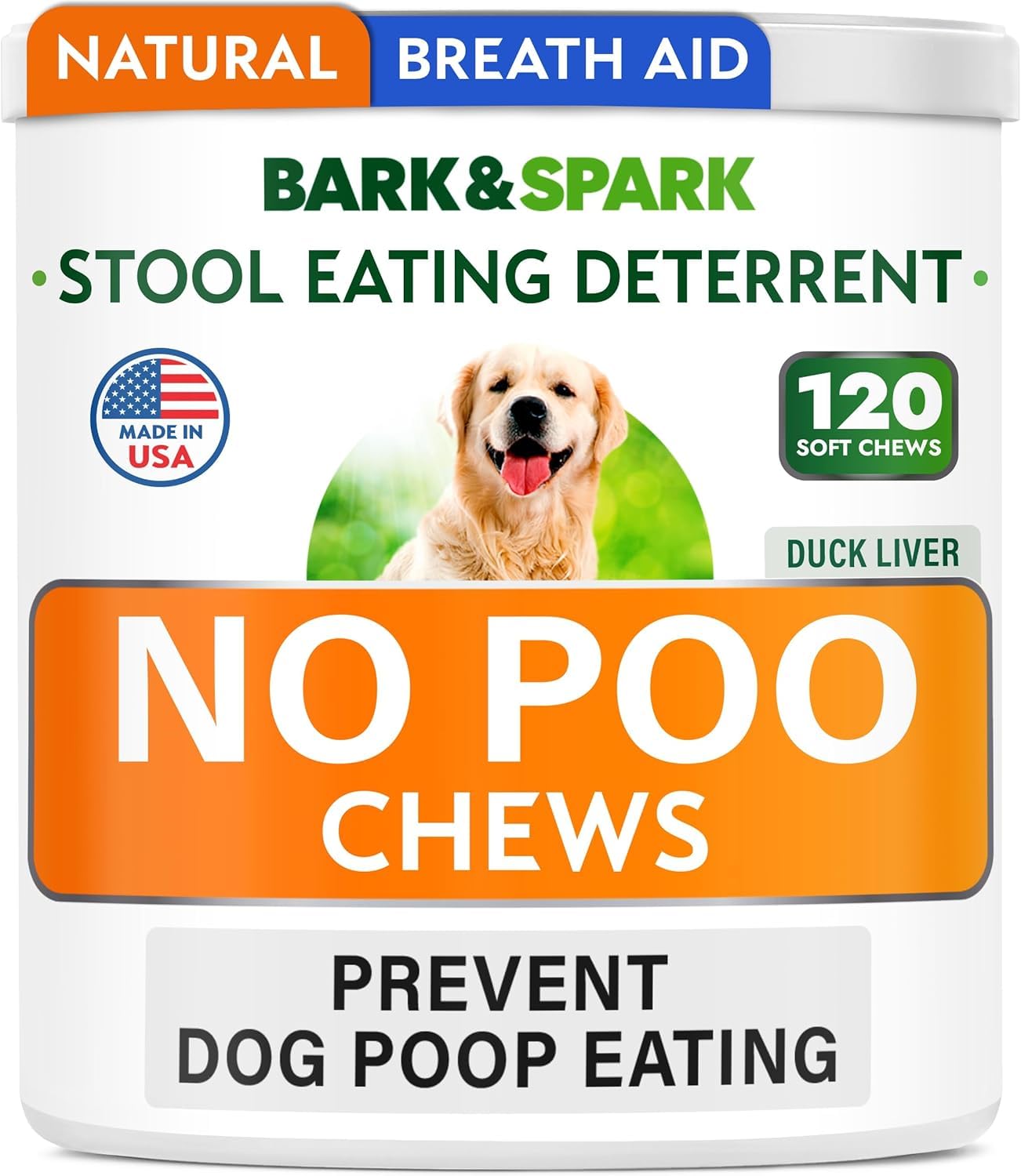No Poo Chews for Dogs - Coprophagia & Stool Eating Deterrent with Probiotics, Digestive Enzymes & Breath Freshener - Stop Dog Poop Eating - Made in USA - 120 Soft Chews - Duck Liver Flavor - Perfect for Training, Digestive Health & Fresh Breath