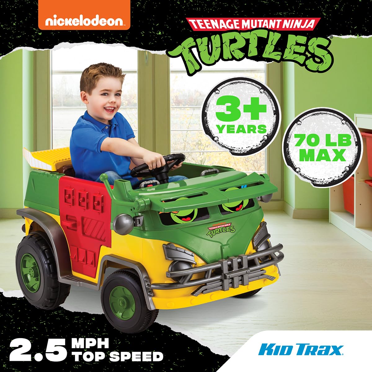 Kid Trax Teenage Mutant Ninja Turtles 12V Ride-On Party Wagon - Ultimate TMNT Electric Car for Kids with Lights, Sounds & Parental Control | Long-Lasting Battery | Speeds up to 5 MPH | Perfect for Birthday Gifts, Outdoor Play & Pretend Driving Adventures