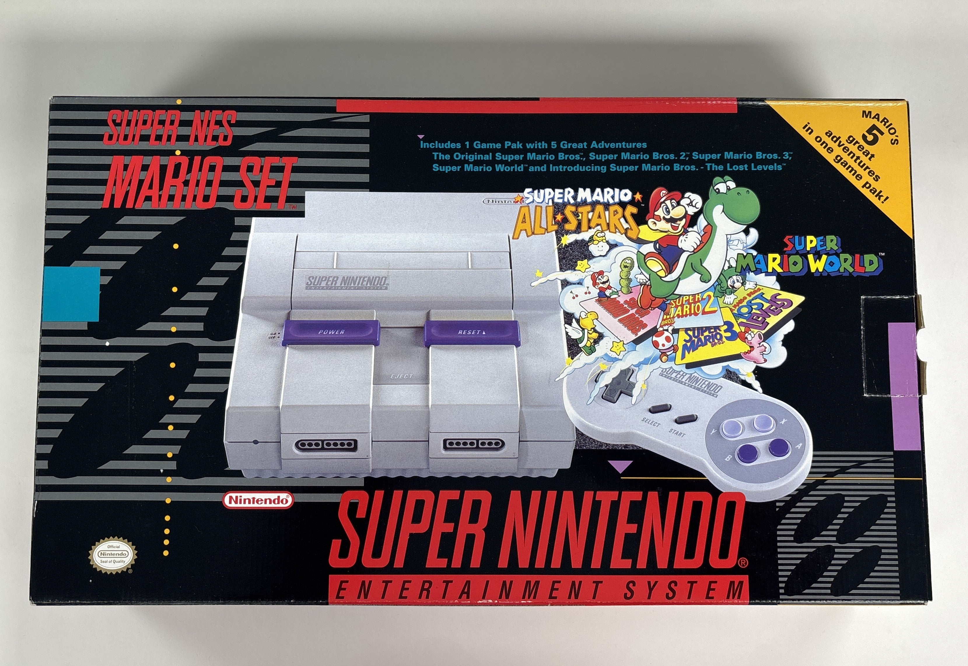 Original Super NES Mario Set SNES Nintendo Box Only - Collector's Edition Display Case for Retro Gaming Enthusiasts - Perfect for Nostalgic Home Decor or Gaming Room Display