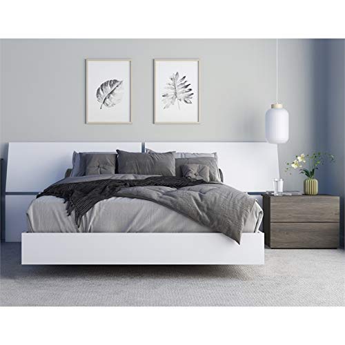 Home Square 3-Piece Queen Size Bedroom Set in Bark Gray & White - Modern Bed Frame, Nightstand & Dresser for Master Bedroom Decor