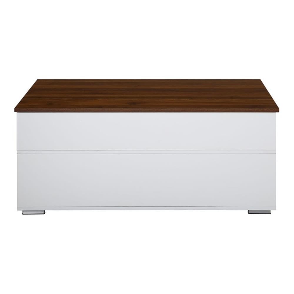 Acme Aafje 2-Drawer Wooden Coffee Table - White & Walnut Finish - Modern Living Room Furniture for Small Spaces, Home Decor, Apartment Essentials