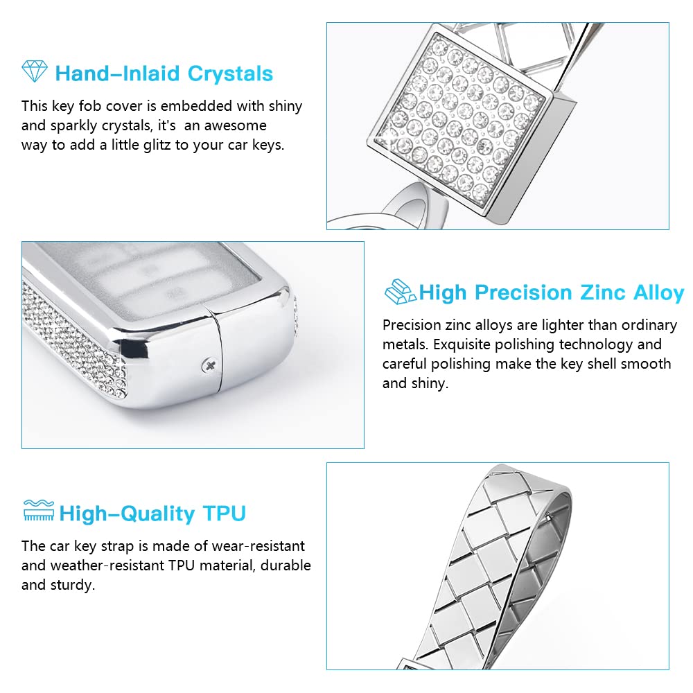 Honda Key Fob Cover for Accord, Civic, CRV, Pilot, Odyssey - Bling Crystal Zinc Alloy Car Remote Case (Silver) | Perfect Keychain Accessory for Protection & Style